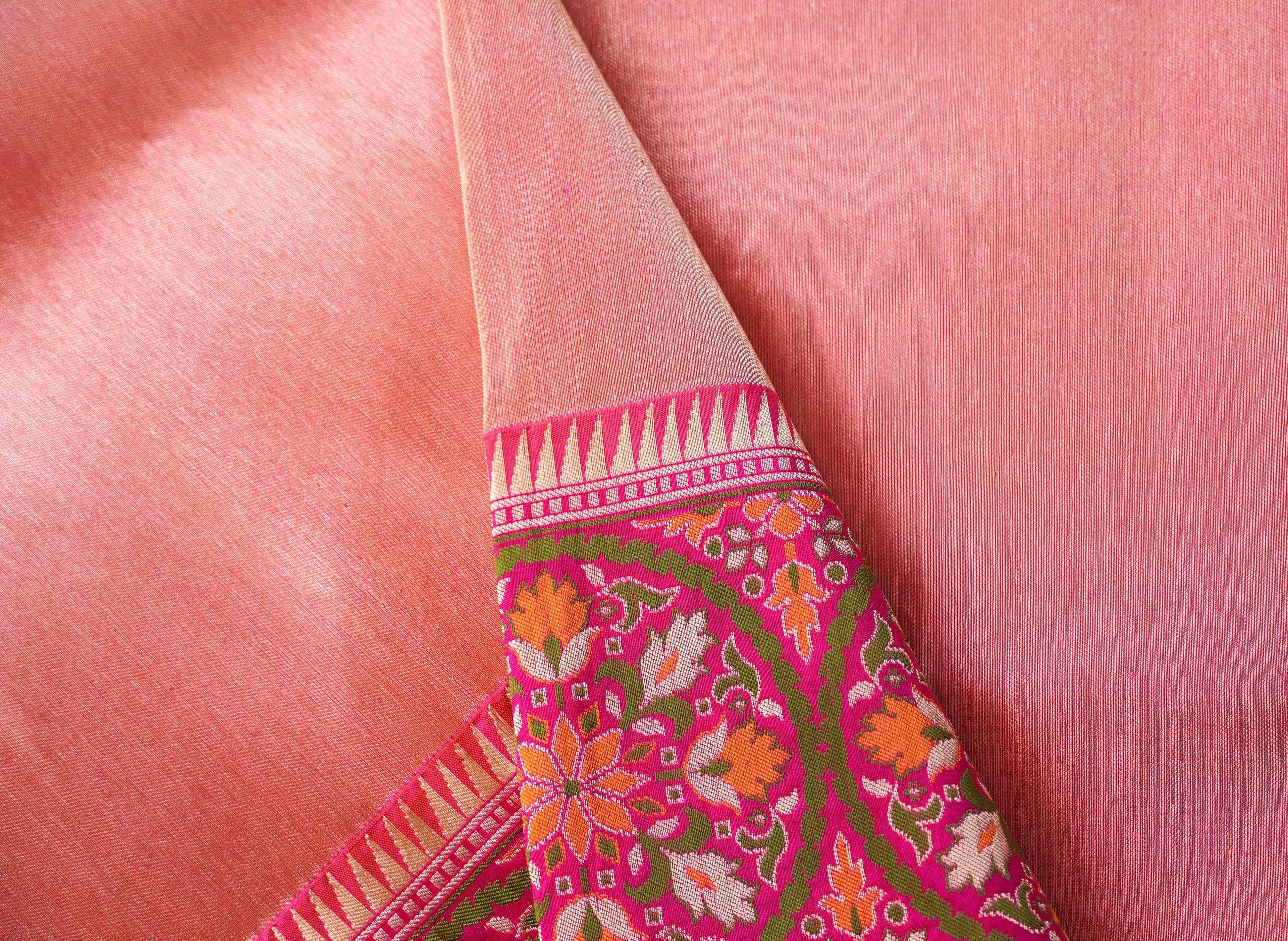 Handloom Pure Tissue Silk Orange Banarasi Saree