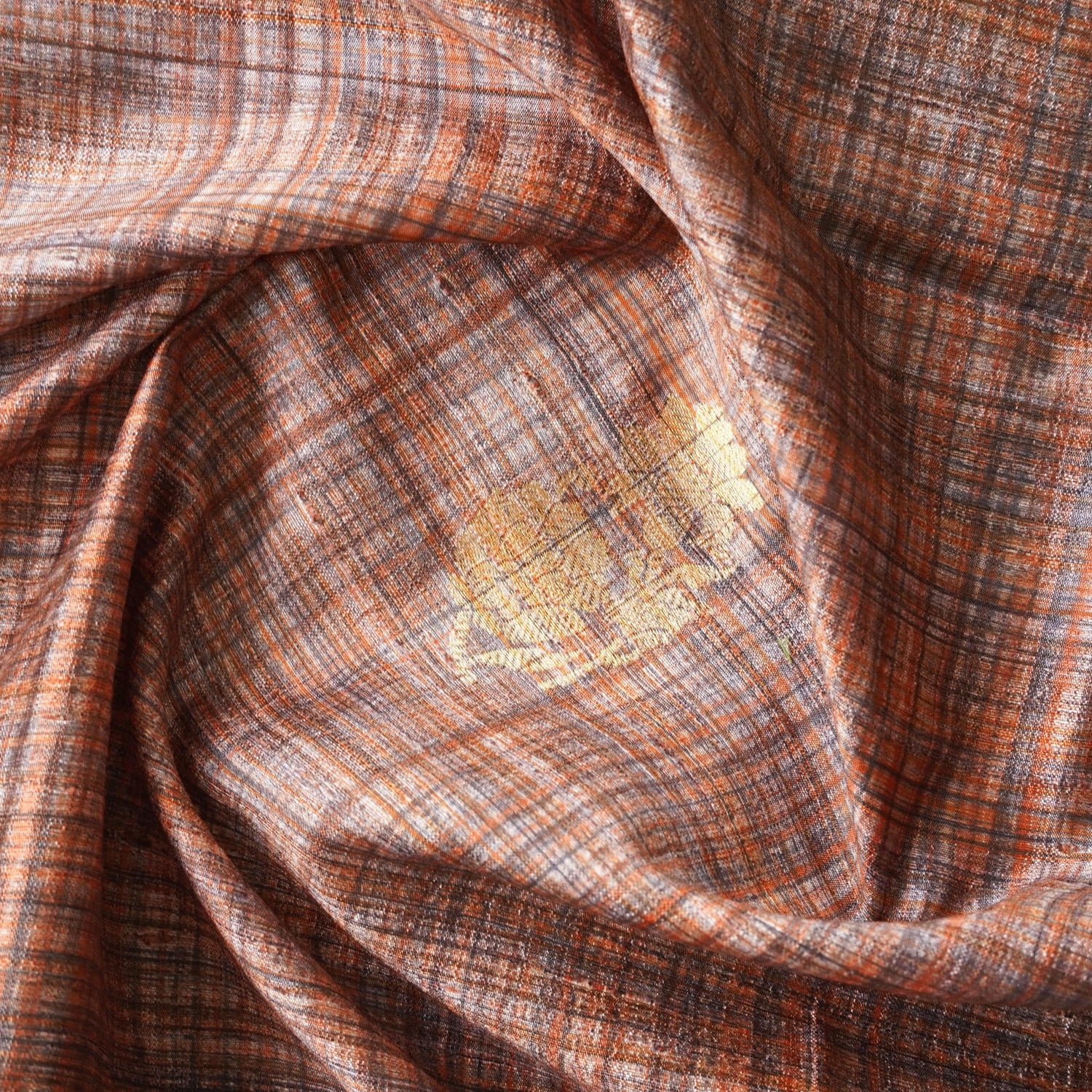Brown Handwoven Pure Tussar Silk Banarasi Fabric