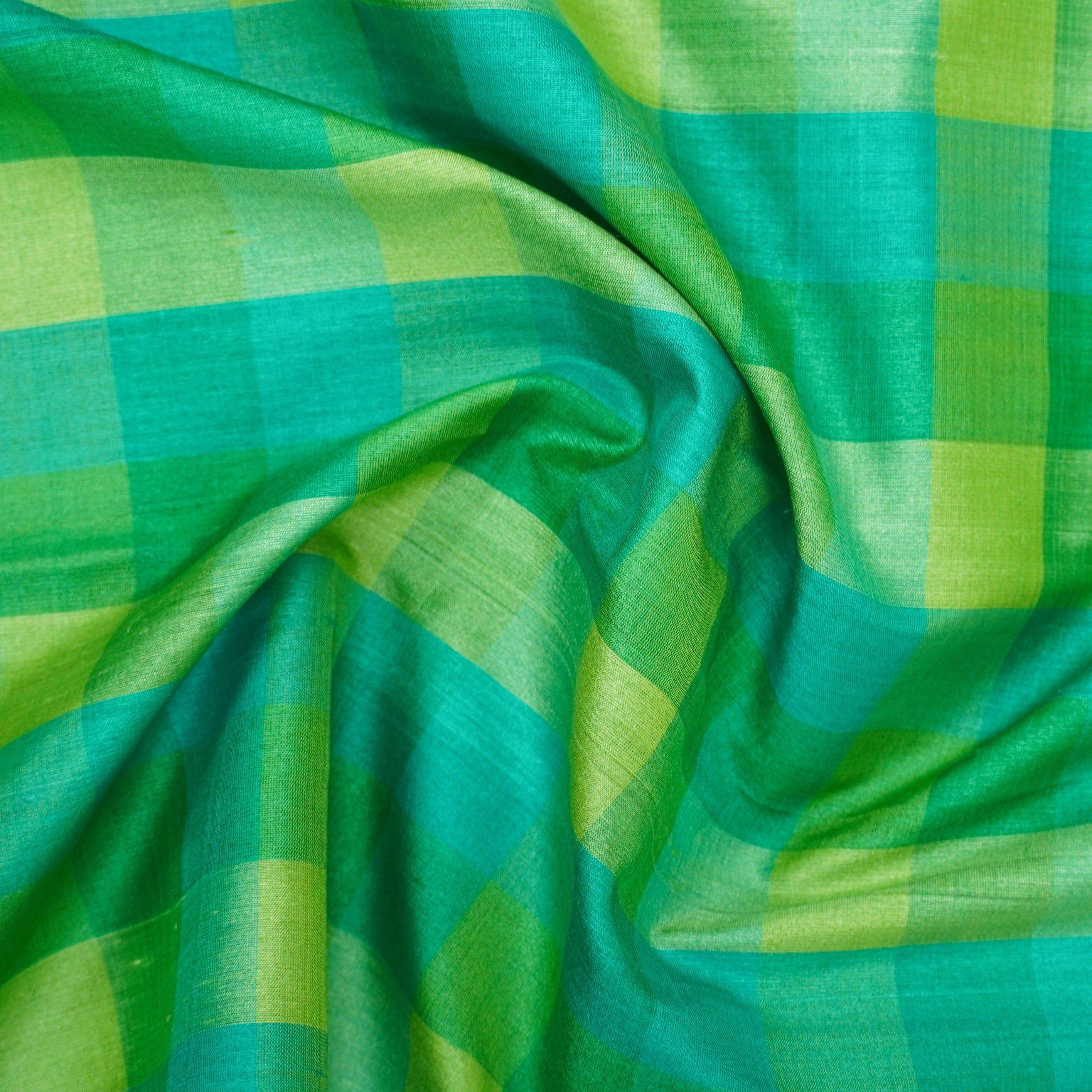 Handwoven Pure Tussar Silk Banarasi Check Fabric