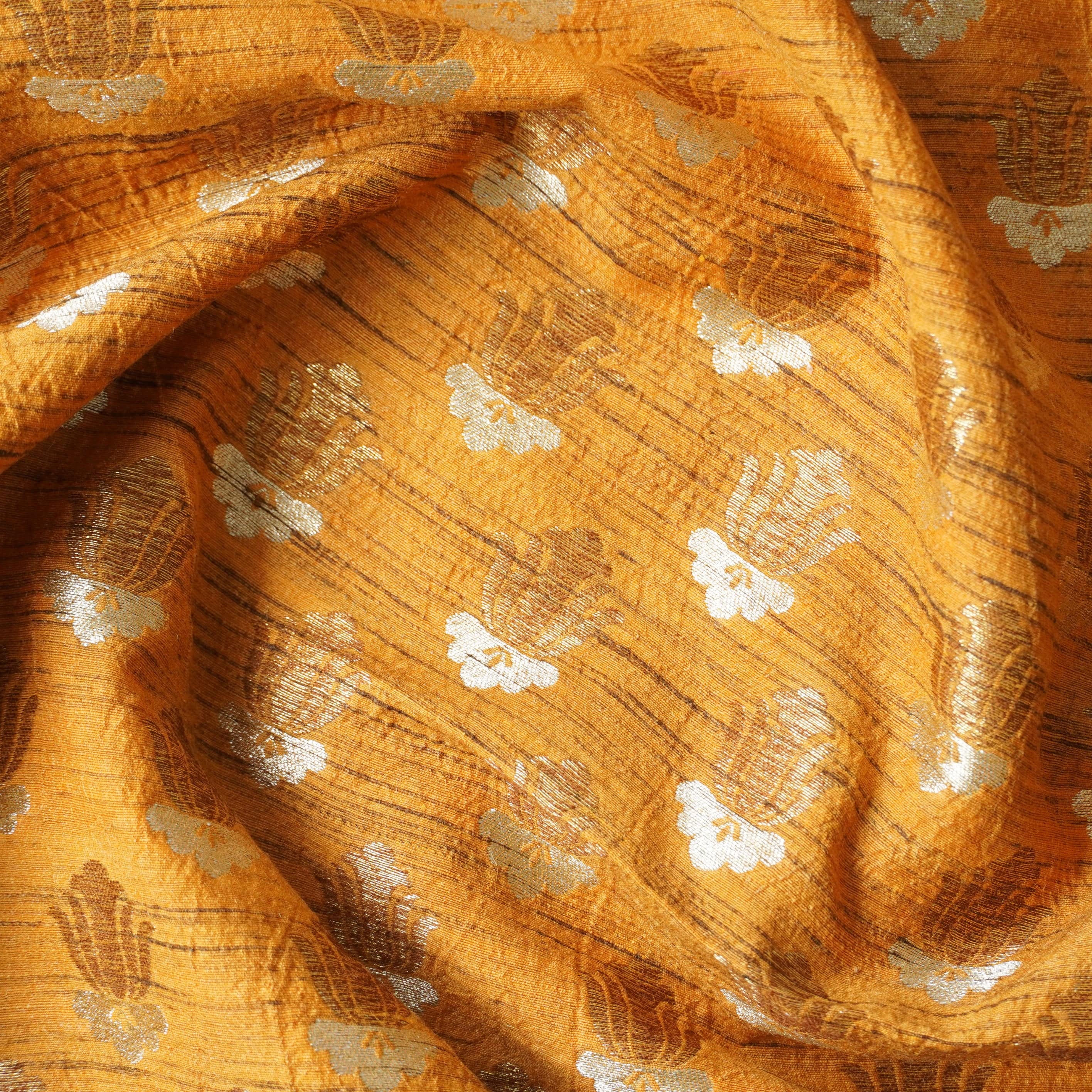 Handwoven Pure Tussar Silk Banarasi Fabric