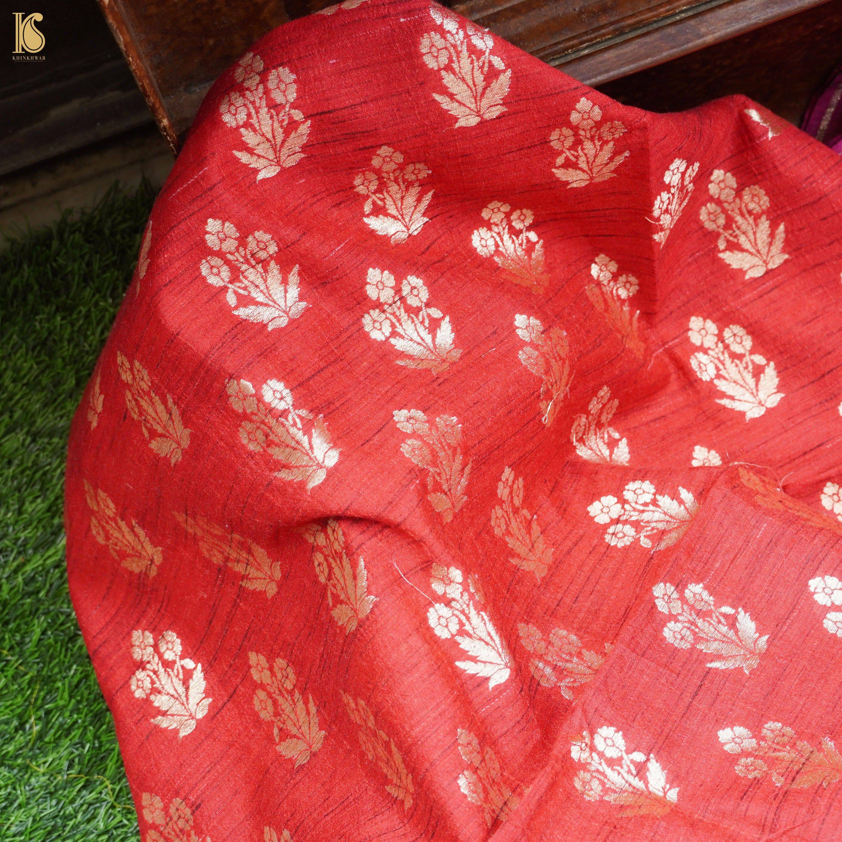 Handwoven Pure Tussar Silk Banarasi Fabric