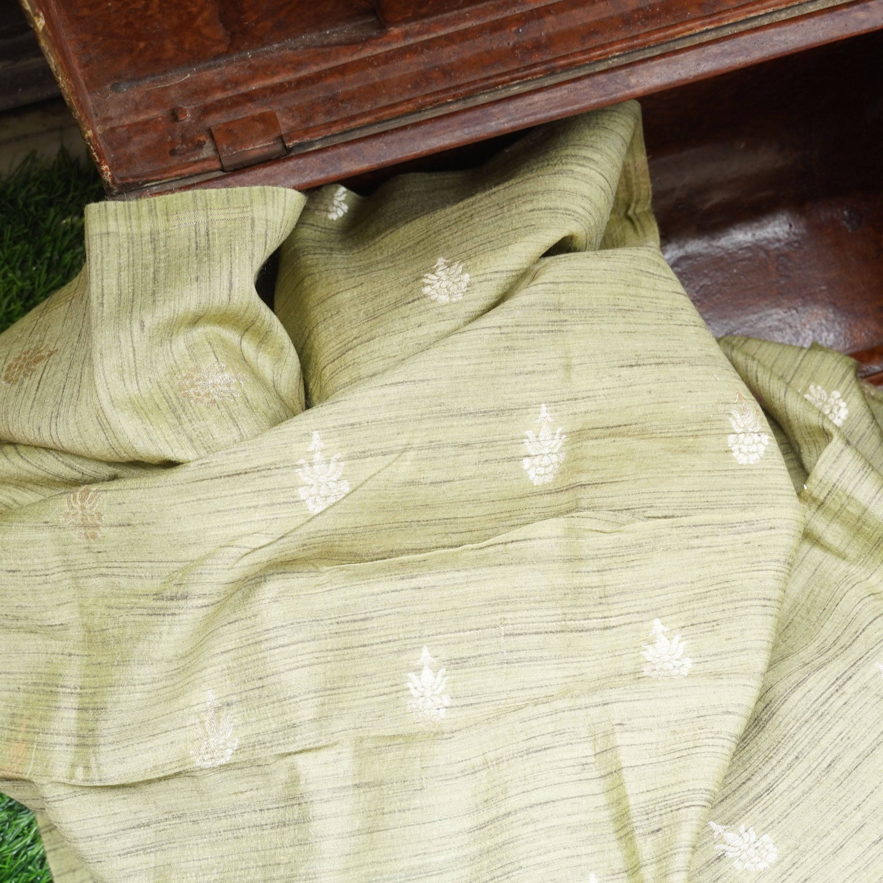 Handwoven Pure Tussar Silk Banarasi Fabric