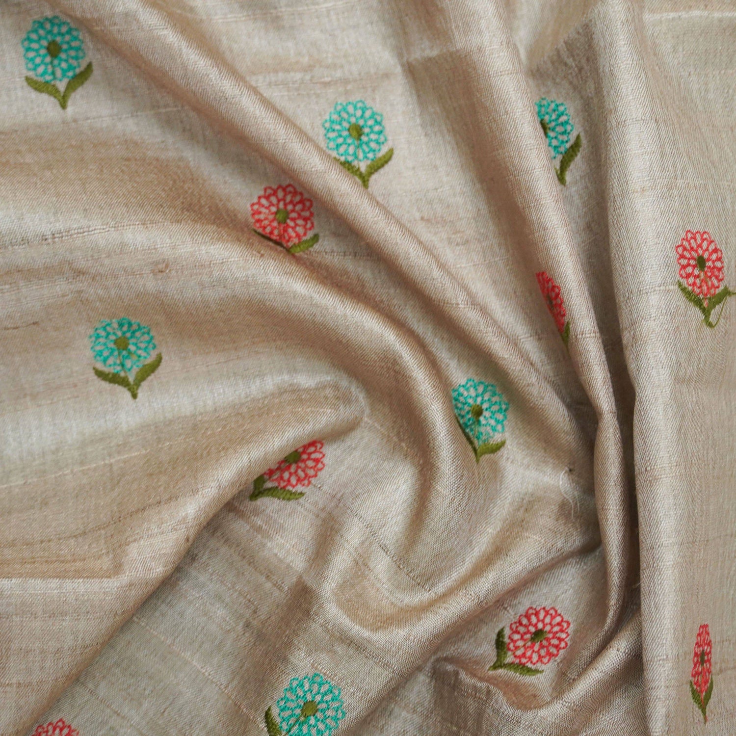 Pure Tussar Silk Banarasi Fabric with Embroidery