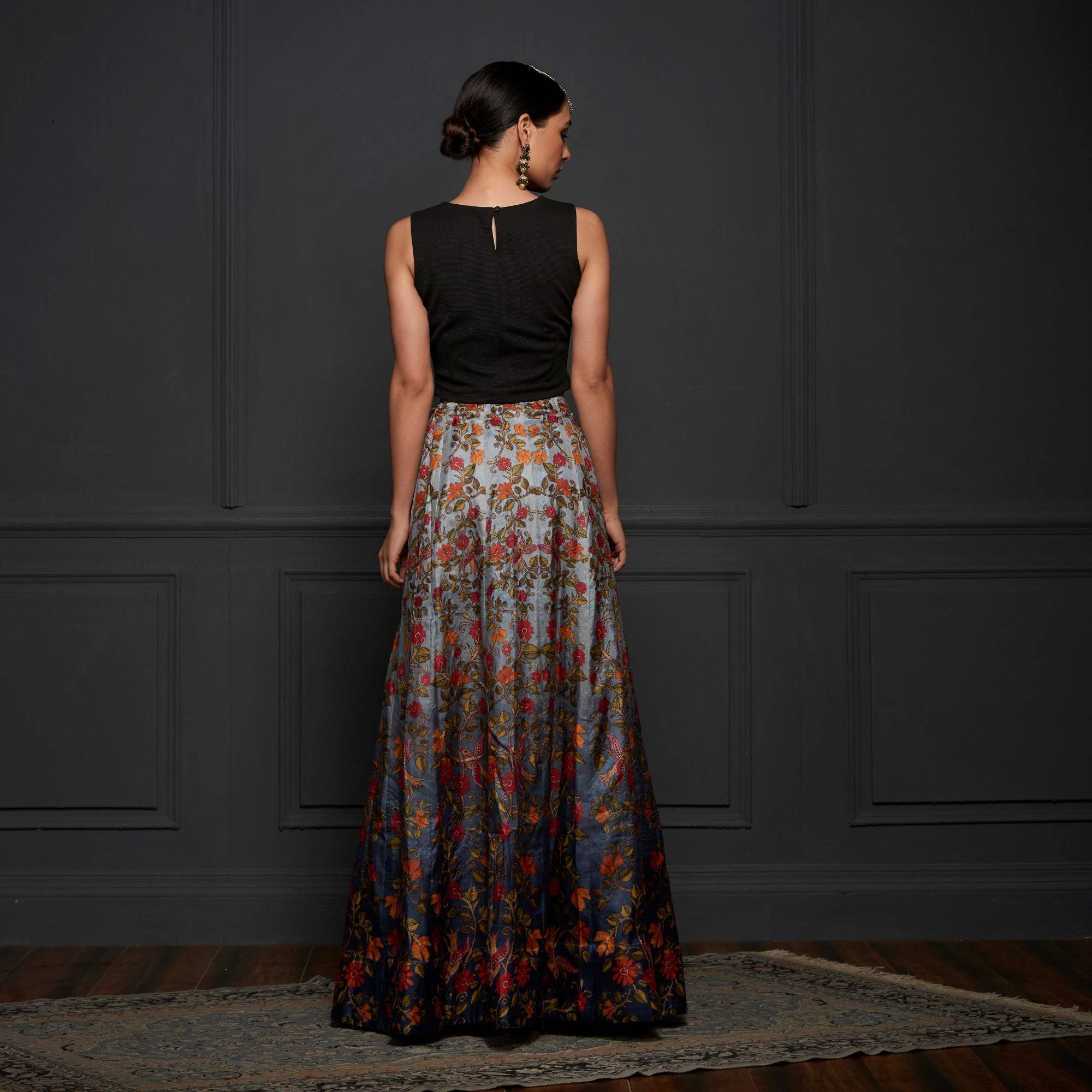 Pure Tussar Silk Print Stitched Kalidar Lehenga