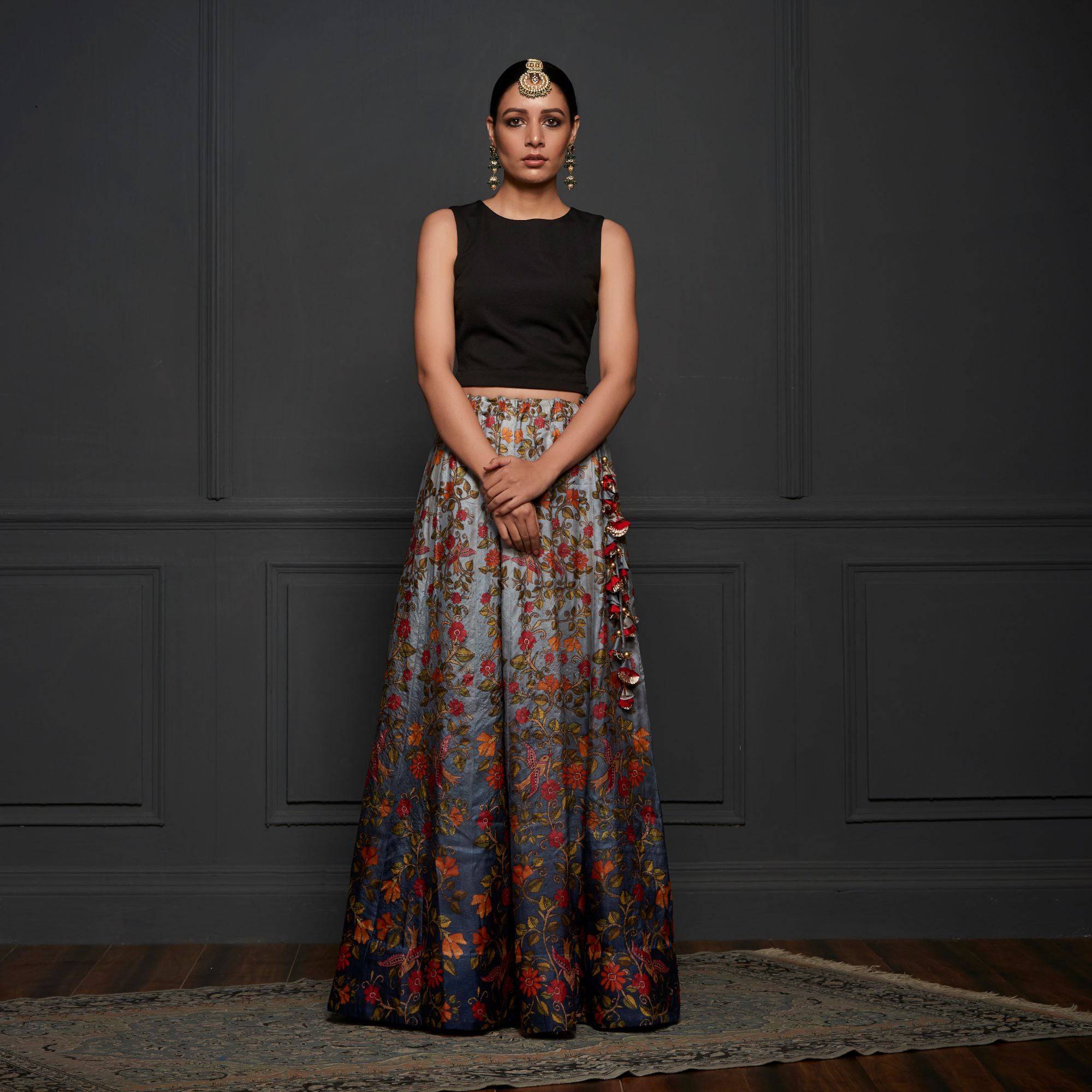 Pure Tussar Silk Print Stitched Kalidar Lehenga