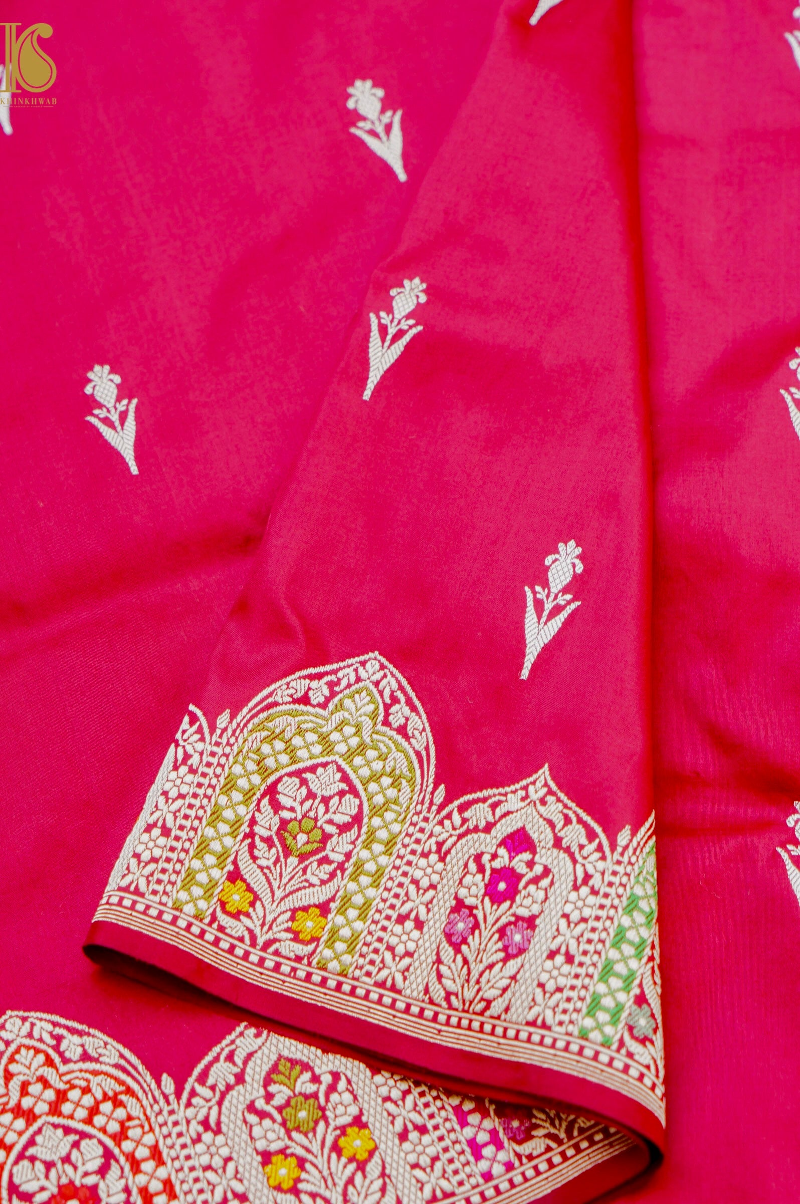 Banarasi Handloom Pure Katan Silk Kadwa Saree with Alfi Border