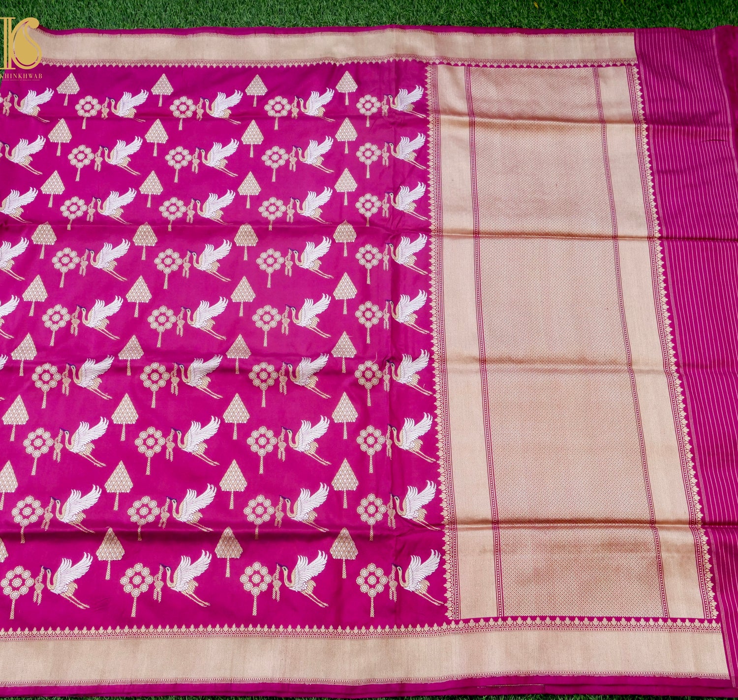 Handloom Banarasi Katan Silk Kadwa Crane Saree