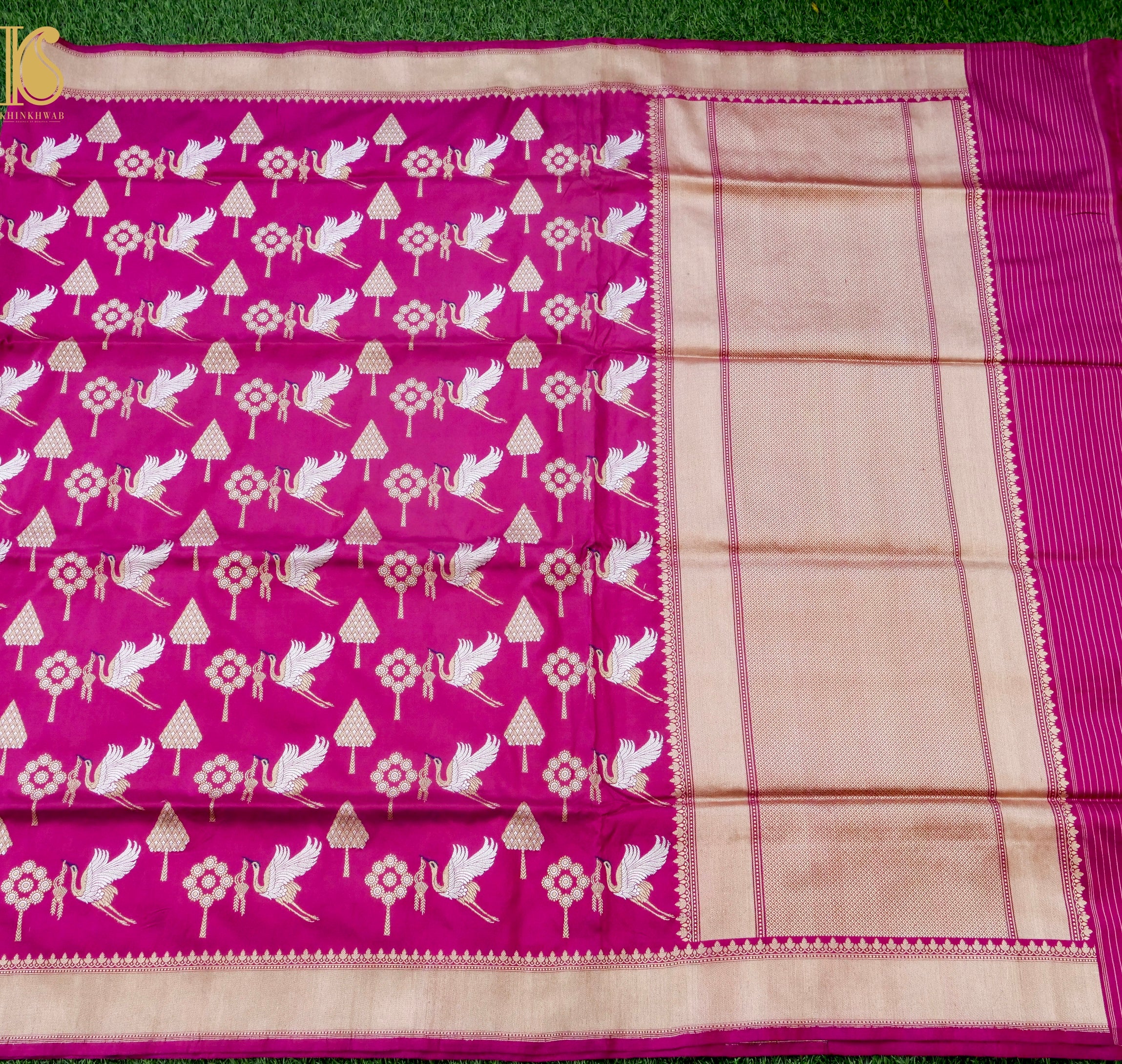 Handloom Banarasi Katan Silk Kadwa Crane Saree