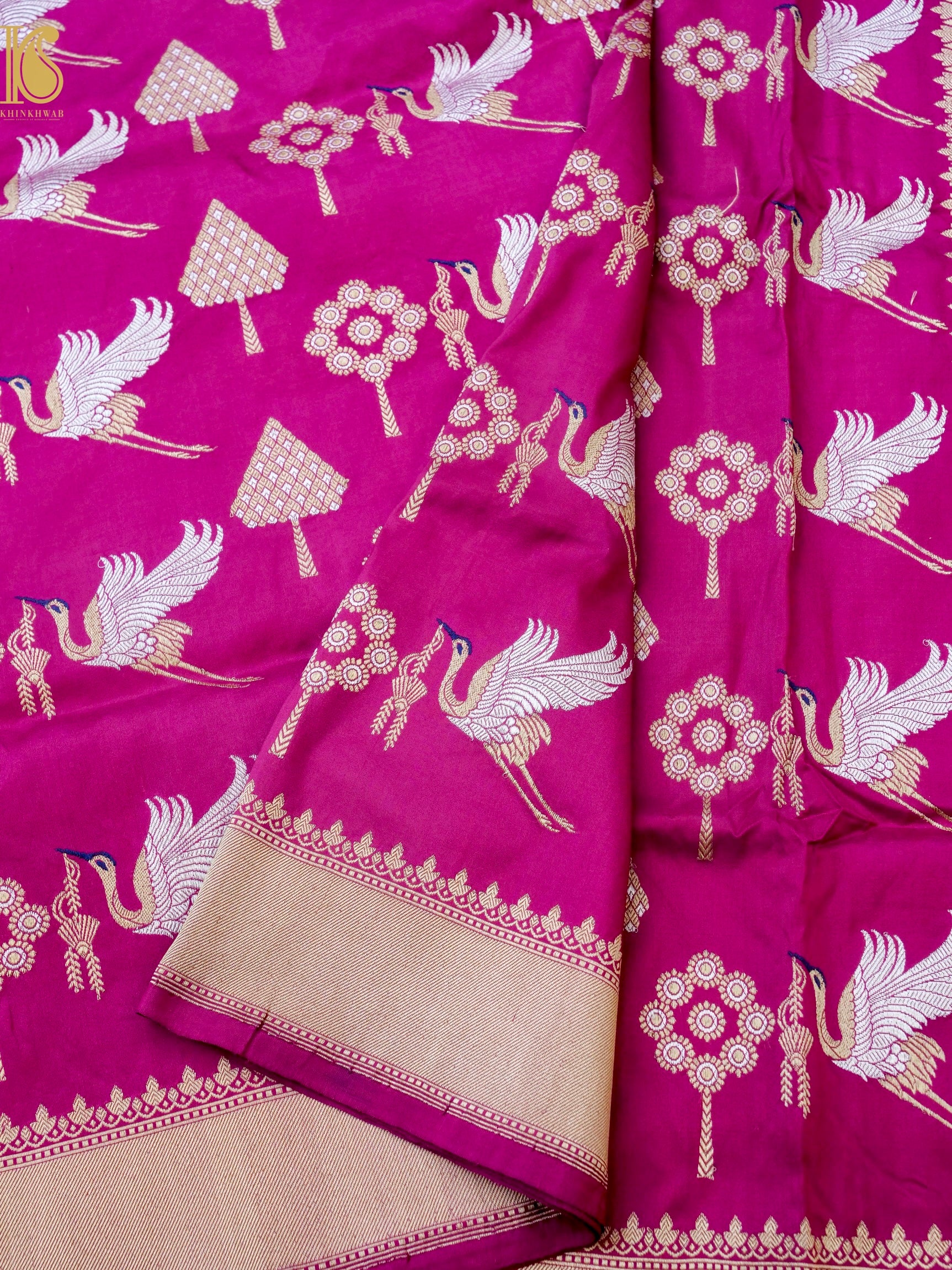 Handloom Banarasi Katan Silk Kadwa Crane Saree