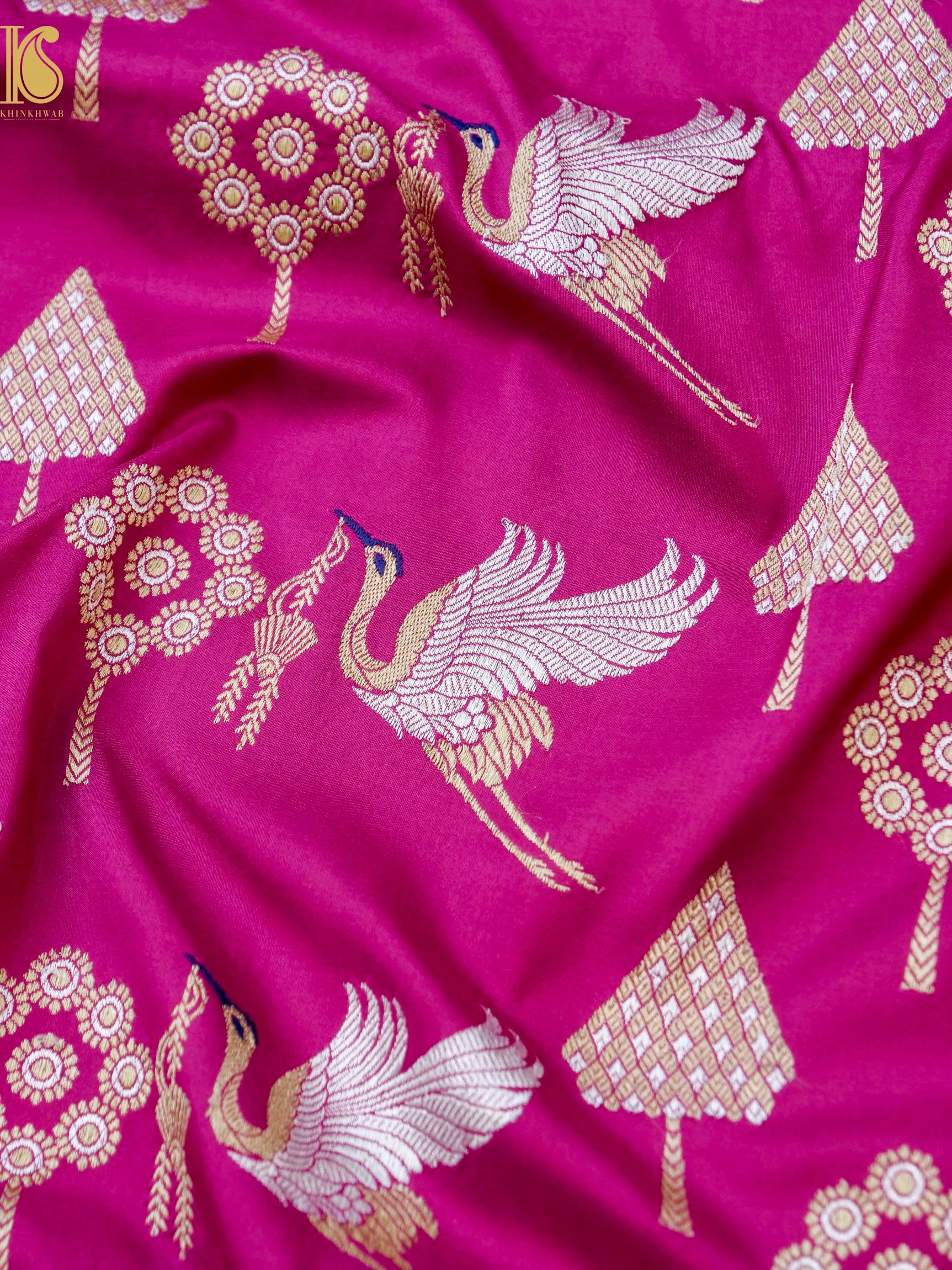 Handloom Banarasi Katan Silk Kadwa Crane Saree