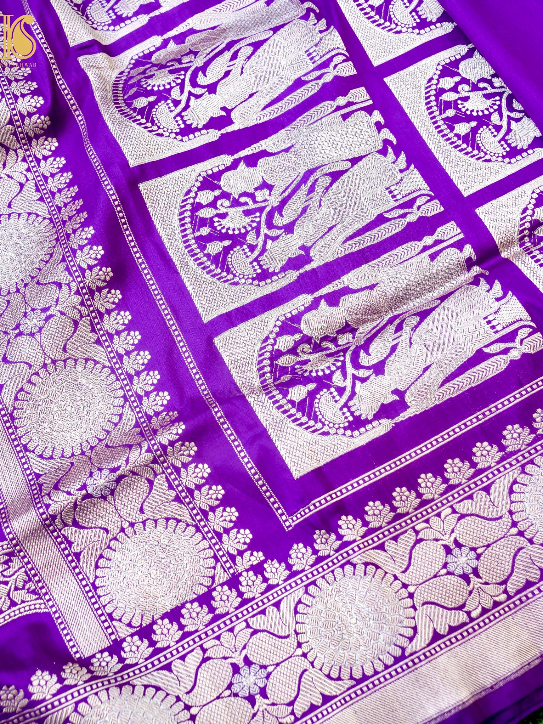 Handwoven Banarasi Katan Silk Kadwa Shikargah Saree