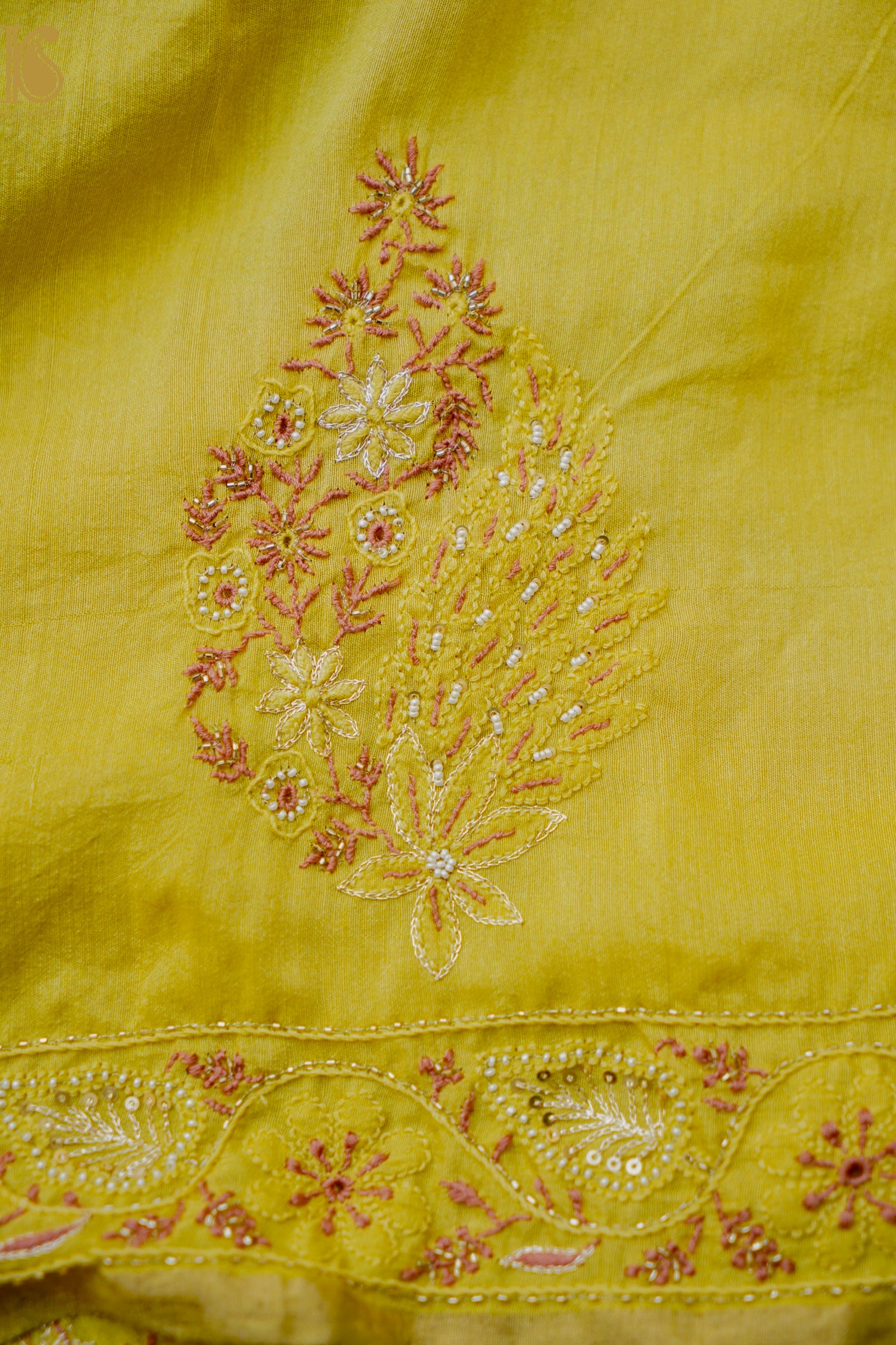 Chikankari Moonga Tussar Silk Saree
