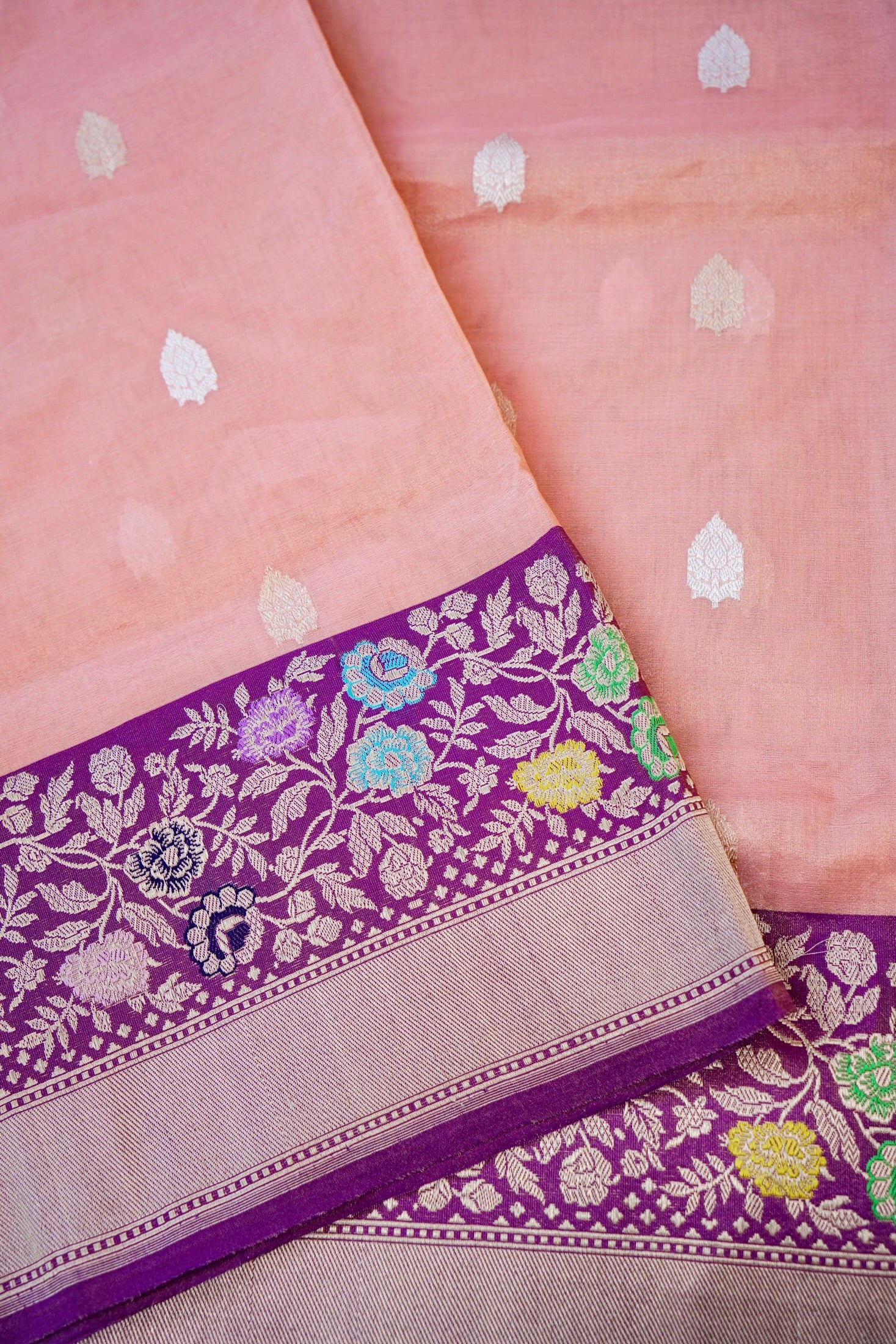 Pure Banarasi Kora by Tissue Saree with Silk Tilfi Border
