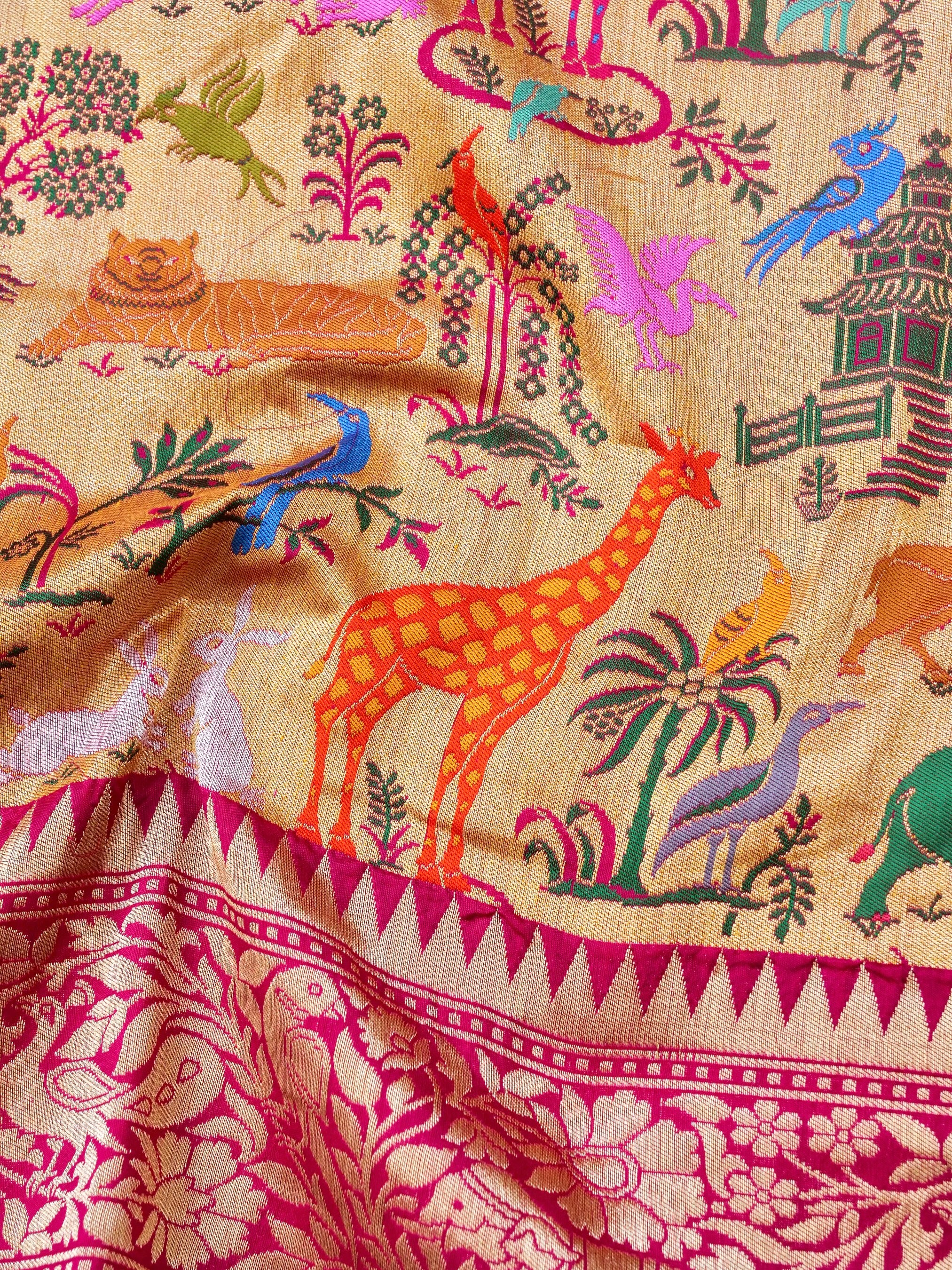 Handwoven Banarasi Katan Silk Kadwa Shikargah Saree