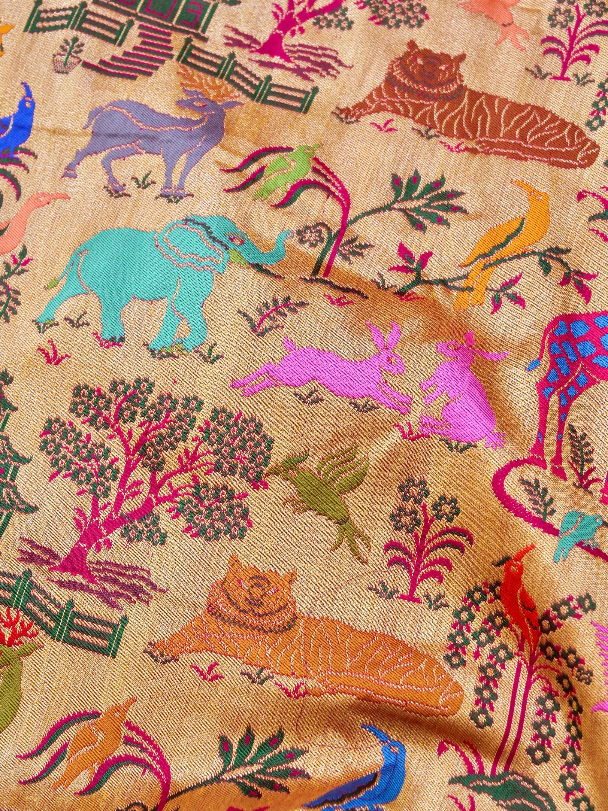 Handwoven Banarasi Katan Silk Kadwa Shikargah Saree