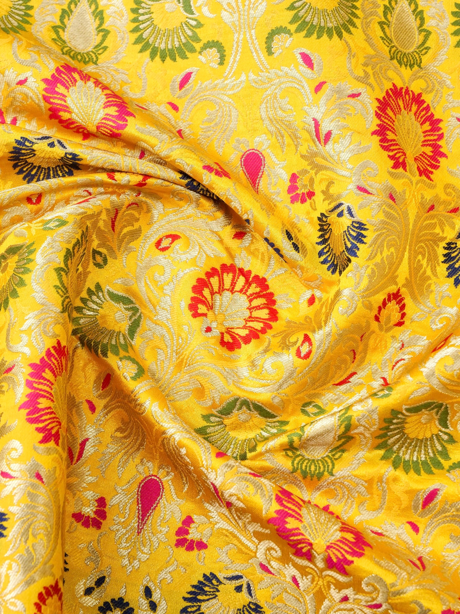 Yellow Kinkhab / Kimkhab Brocade Banarasi Fabric