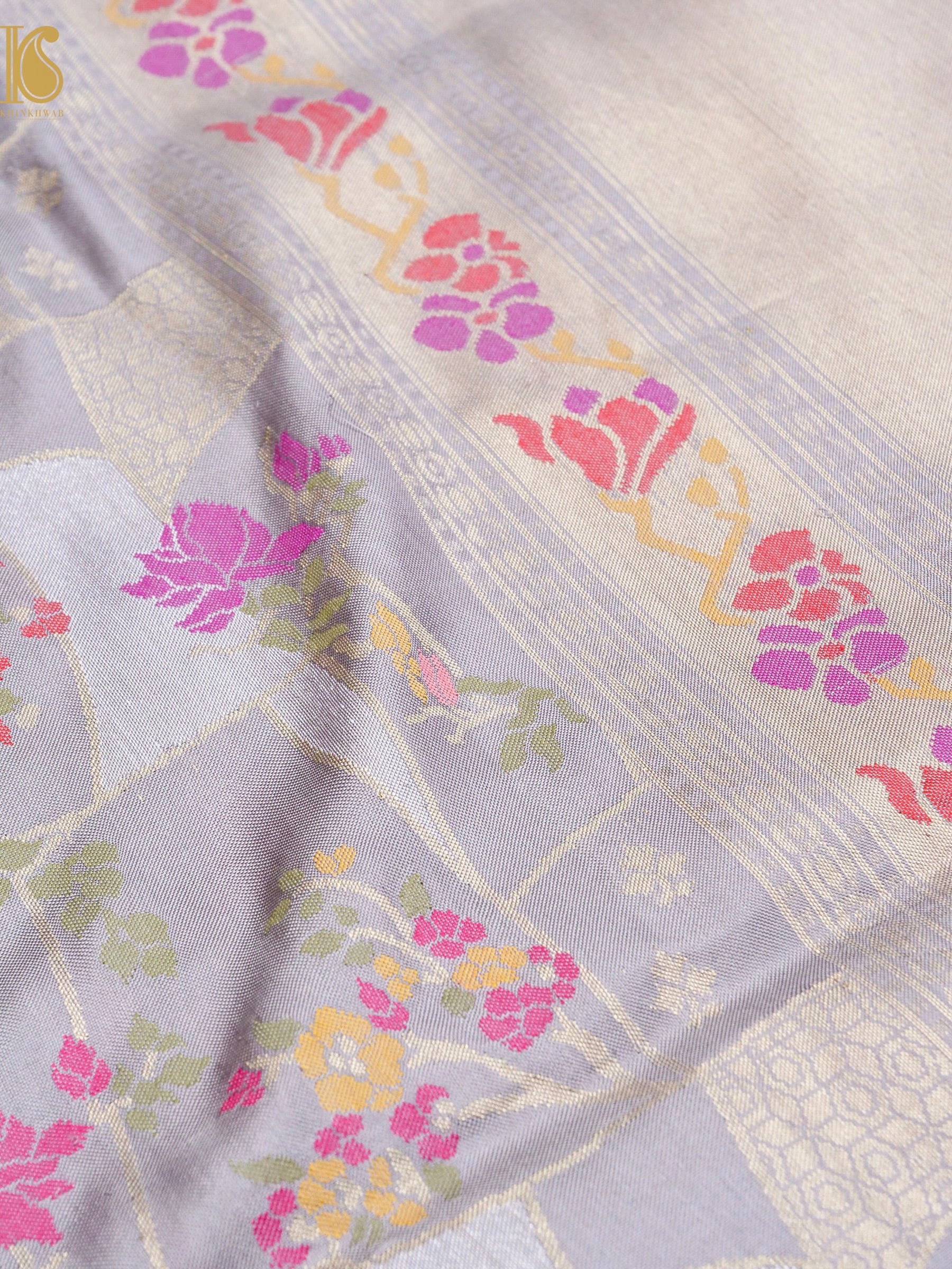 Handloom Banarasi Pure Kora Ektara Kadwa Meenakari Saree