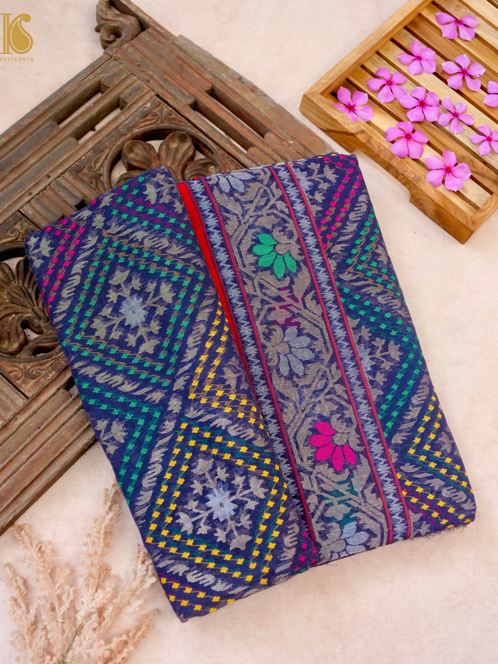 Neelambari Handloom Banarasi Real Silver Zari Cotton Saree