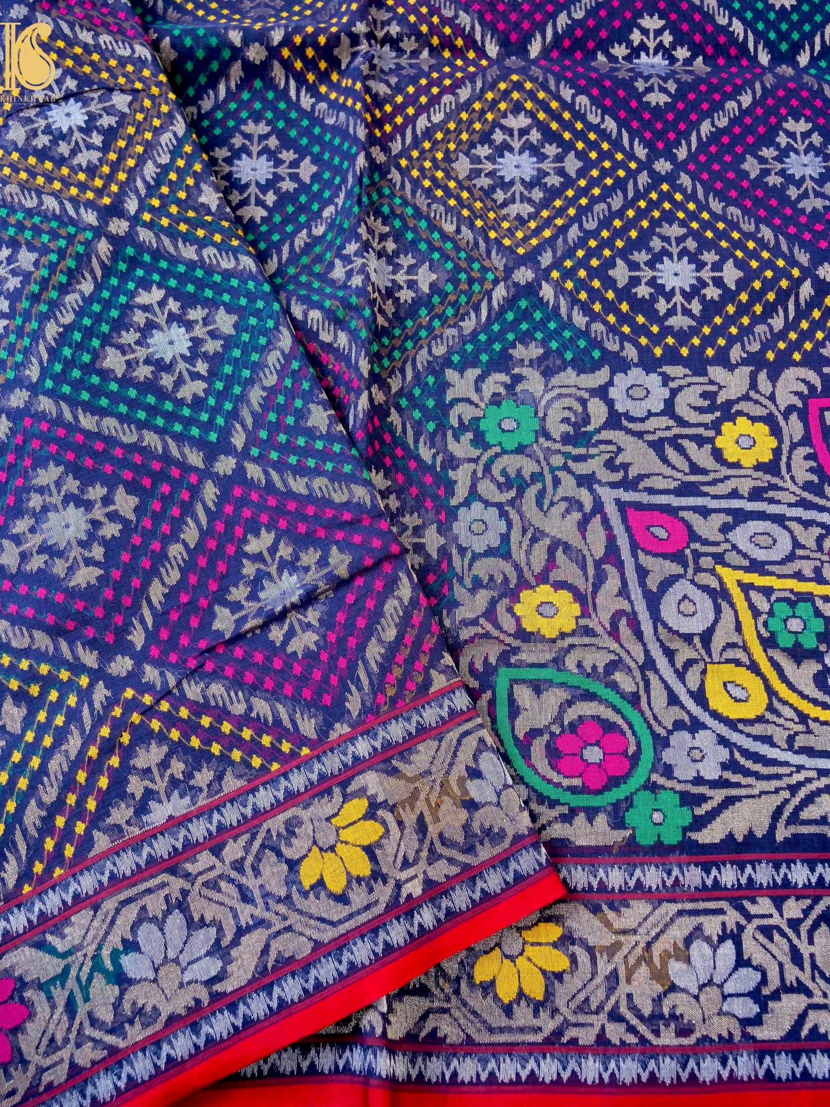 Neelambari Handloom Banarasi Real Silver Zari Cotton Saree