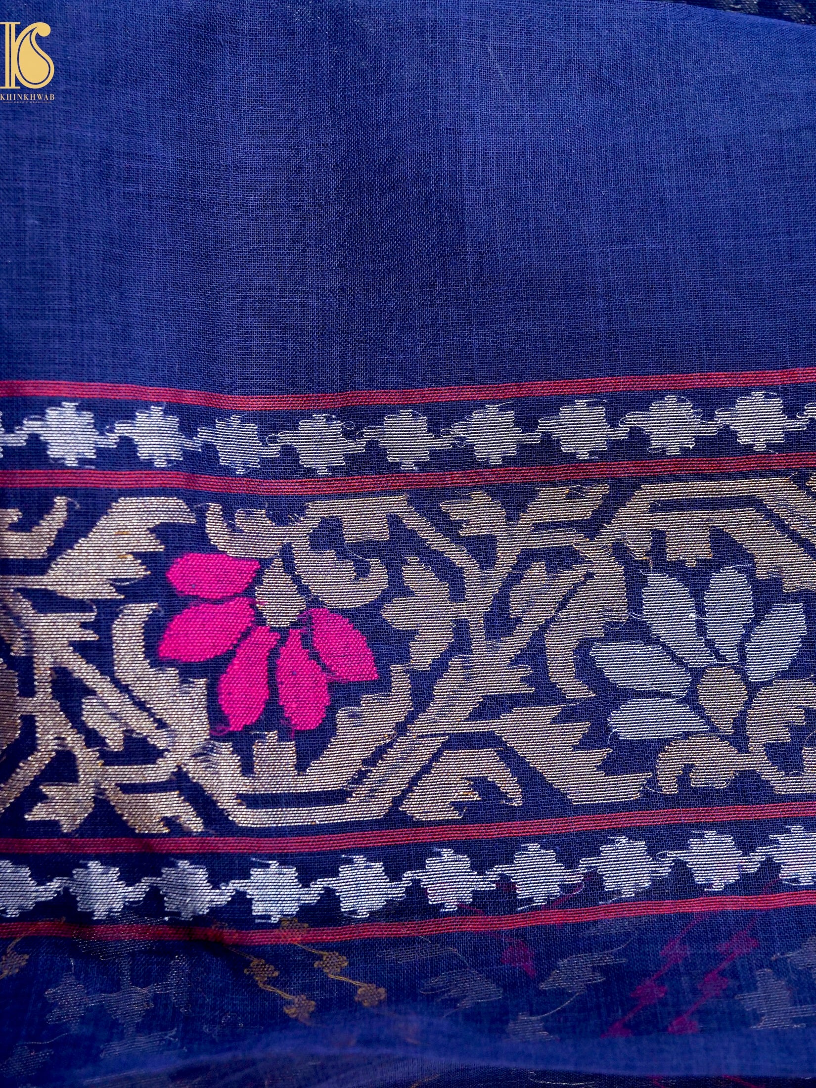 Neelambari Handloom Banarasi Real Silver Zari Cotton Saree