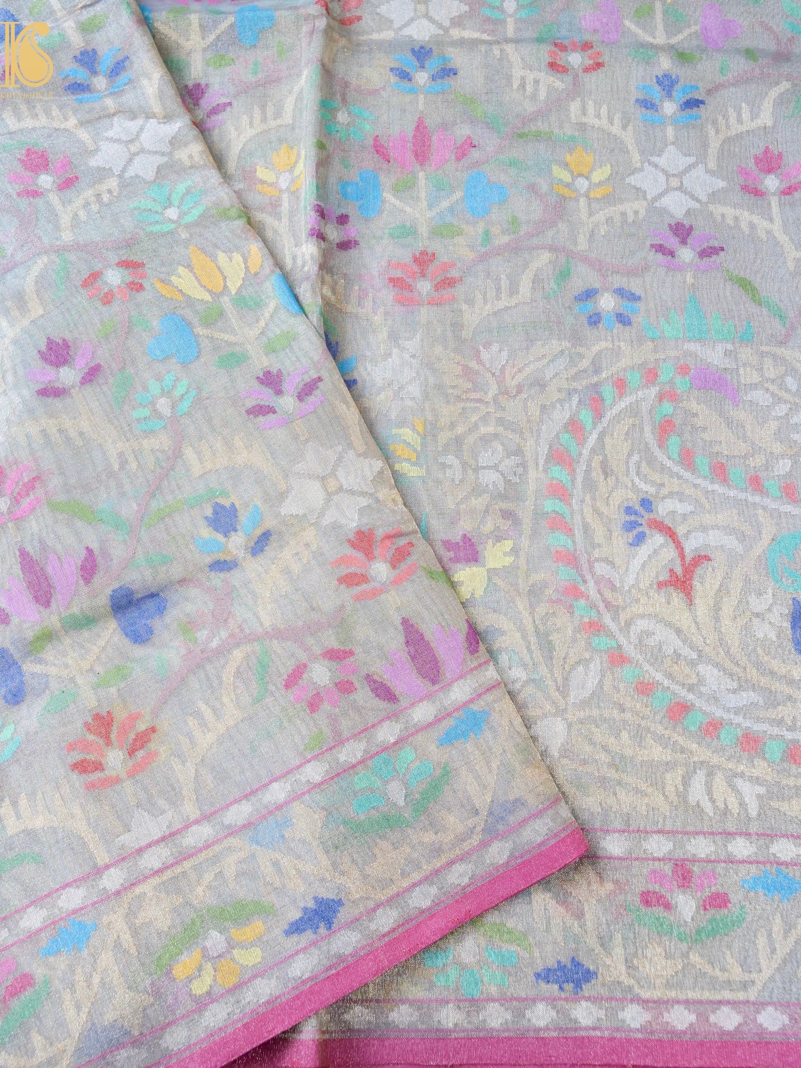 Handloom Banarasi Real Silver Zari Tissue Silk Saree