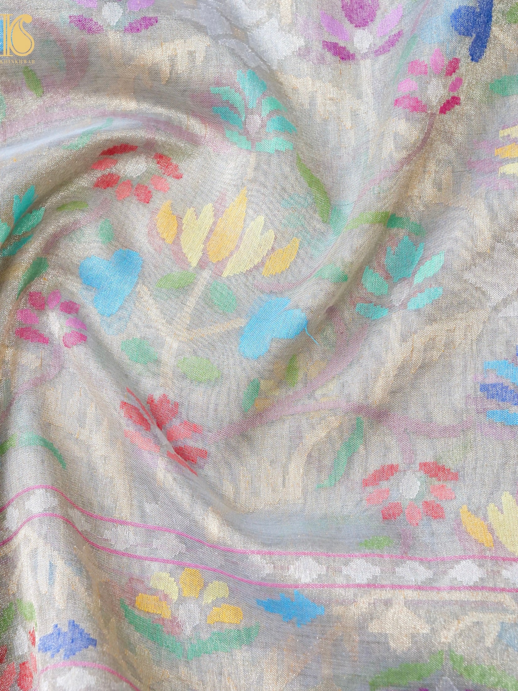 Handloom Banarasi Real Silver Zari Tissue Silk Saree