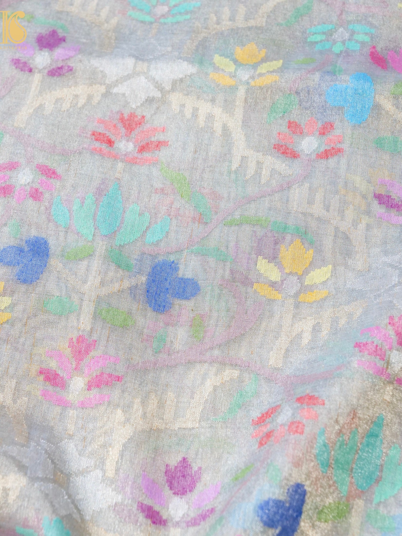 Handloom Banarasi Real Silver Zari Tissue Silk Saree