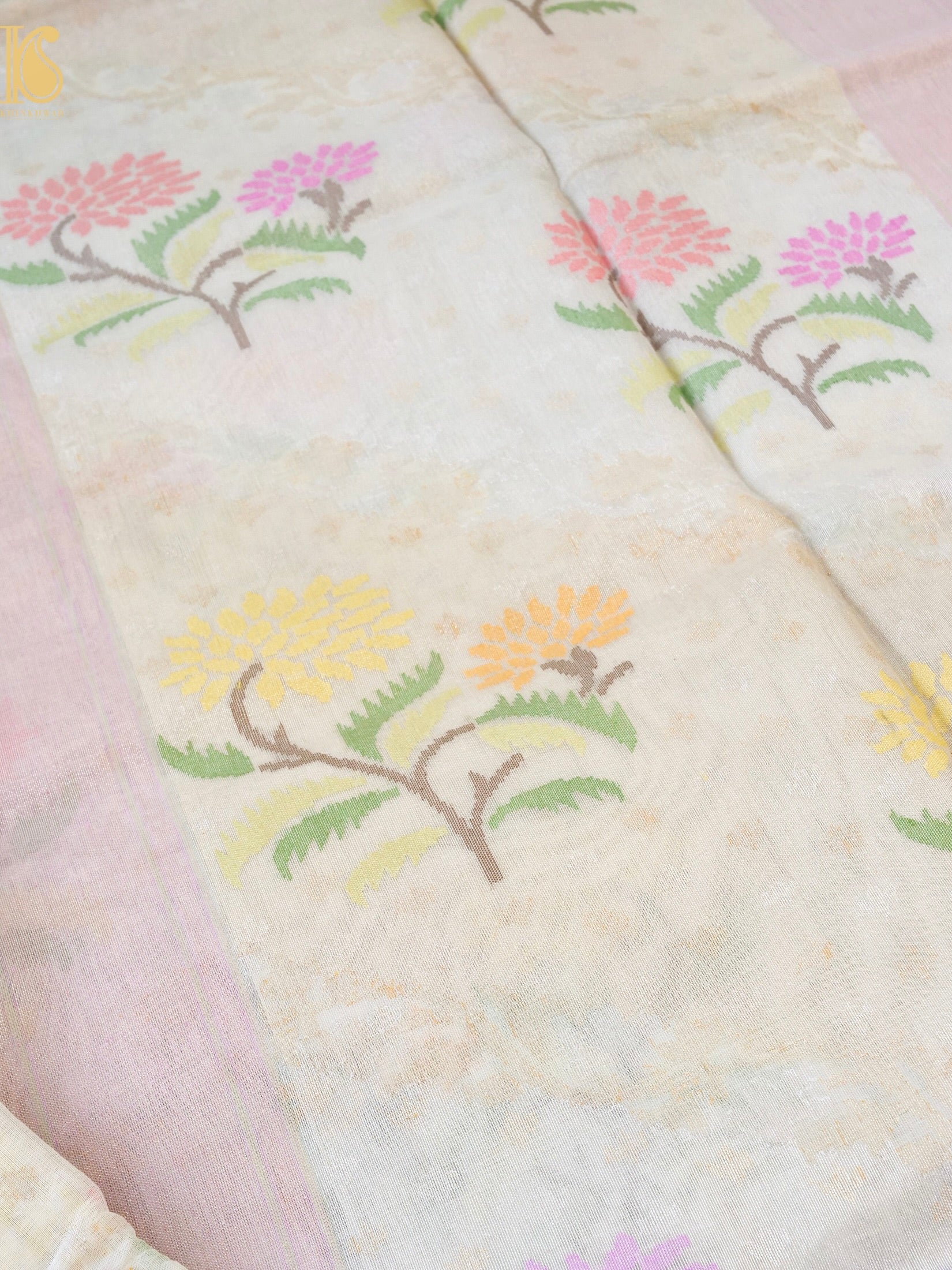 Handloom Banarasi Real Silver Zari Kora Saree