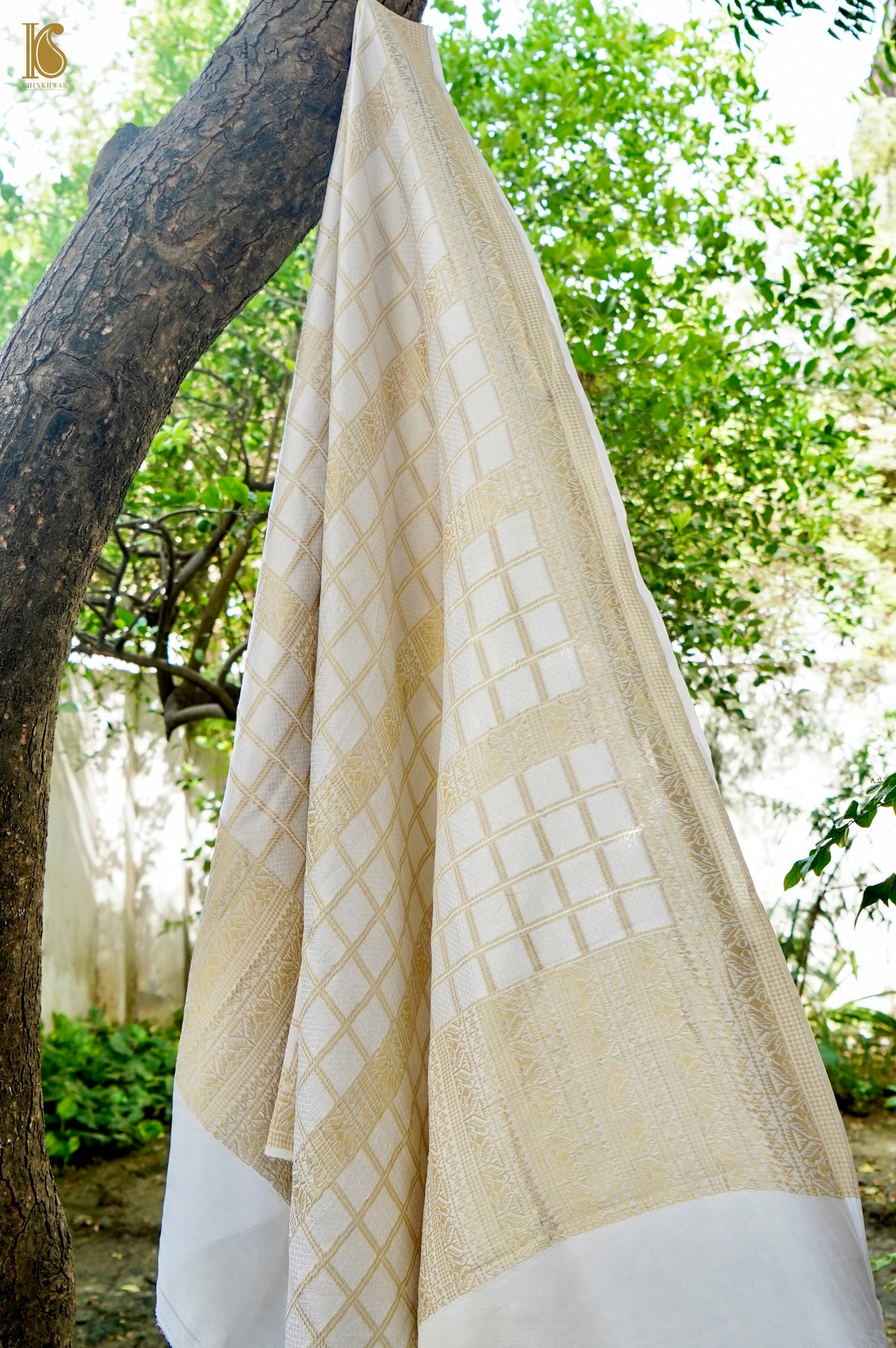 Georgette Banarasi Dyeable Silver Check Dupatta