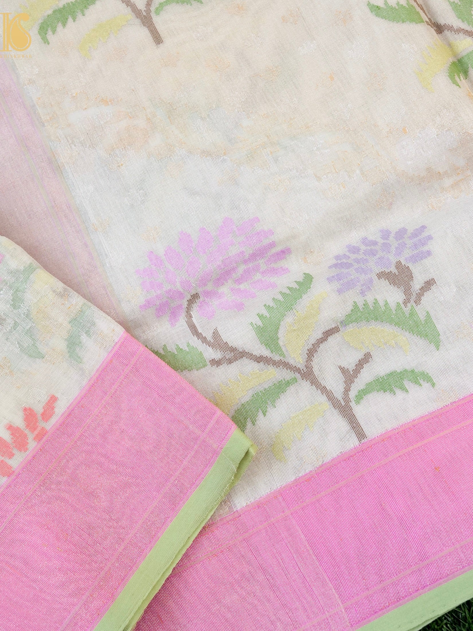 Handloom Banarasi Real Silver Zari Kora Saree