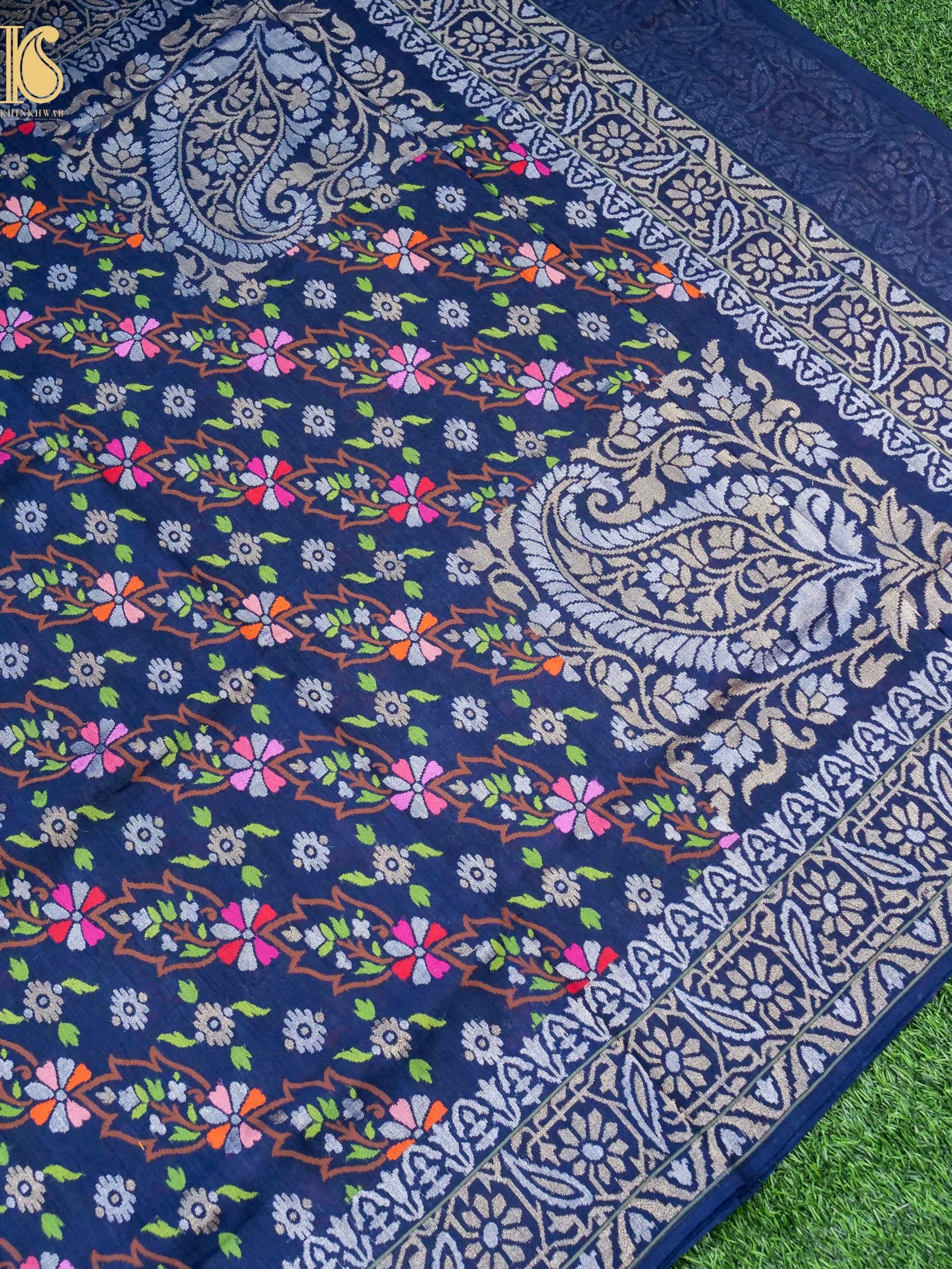 Neelambari Handloom Banarasi Real Silver Zari Cotton Saree