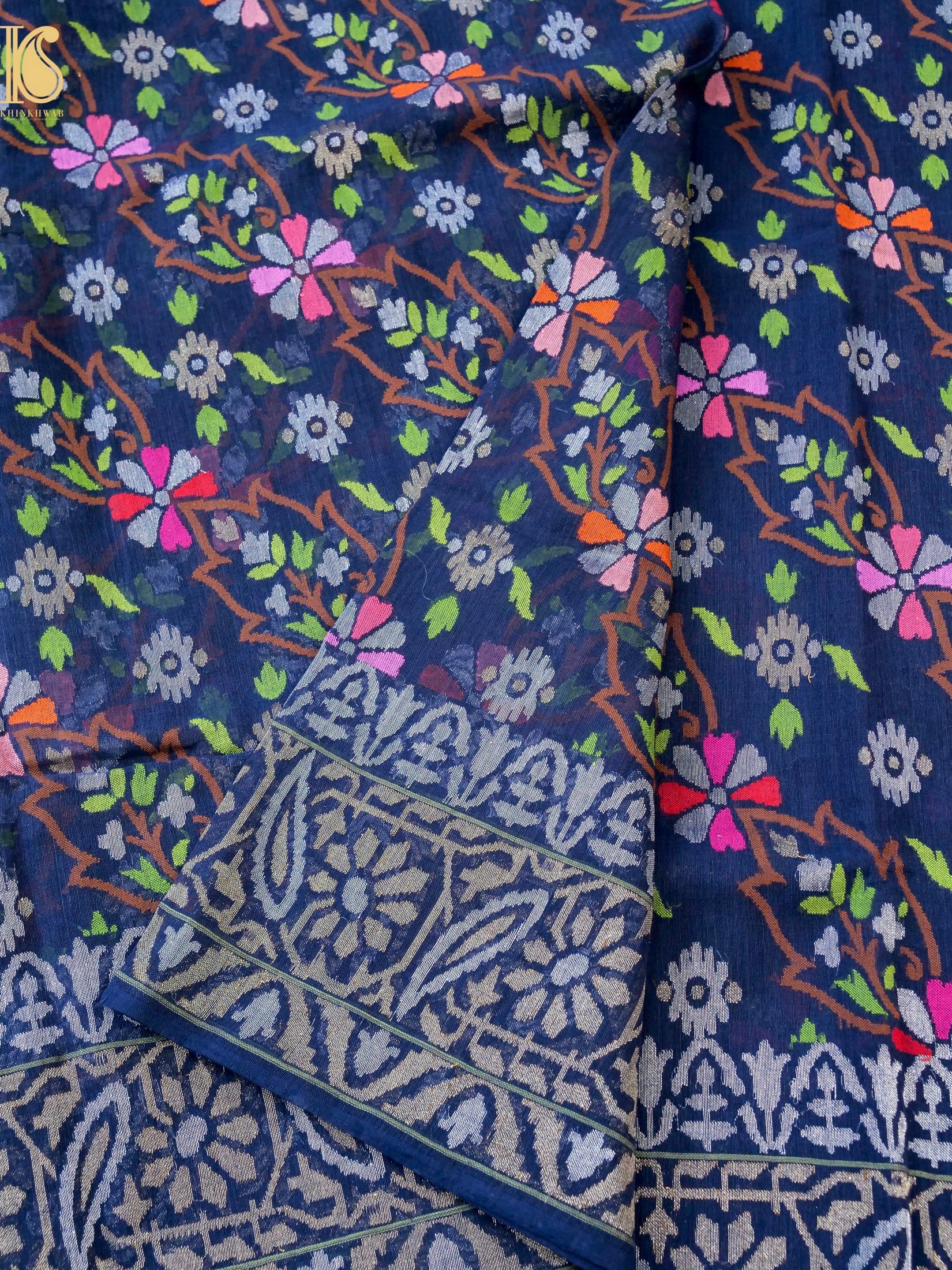 Neelambari Handloom Banarasi Real Silver Zari Cotton Saree