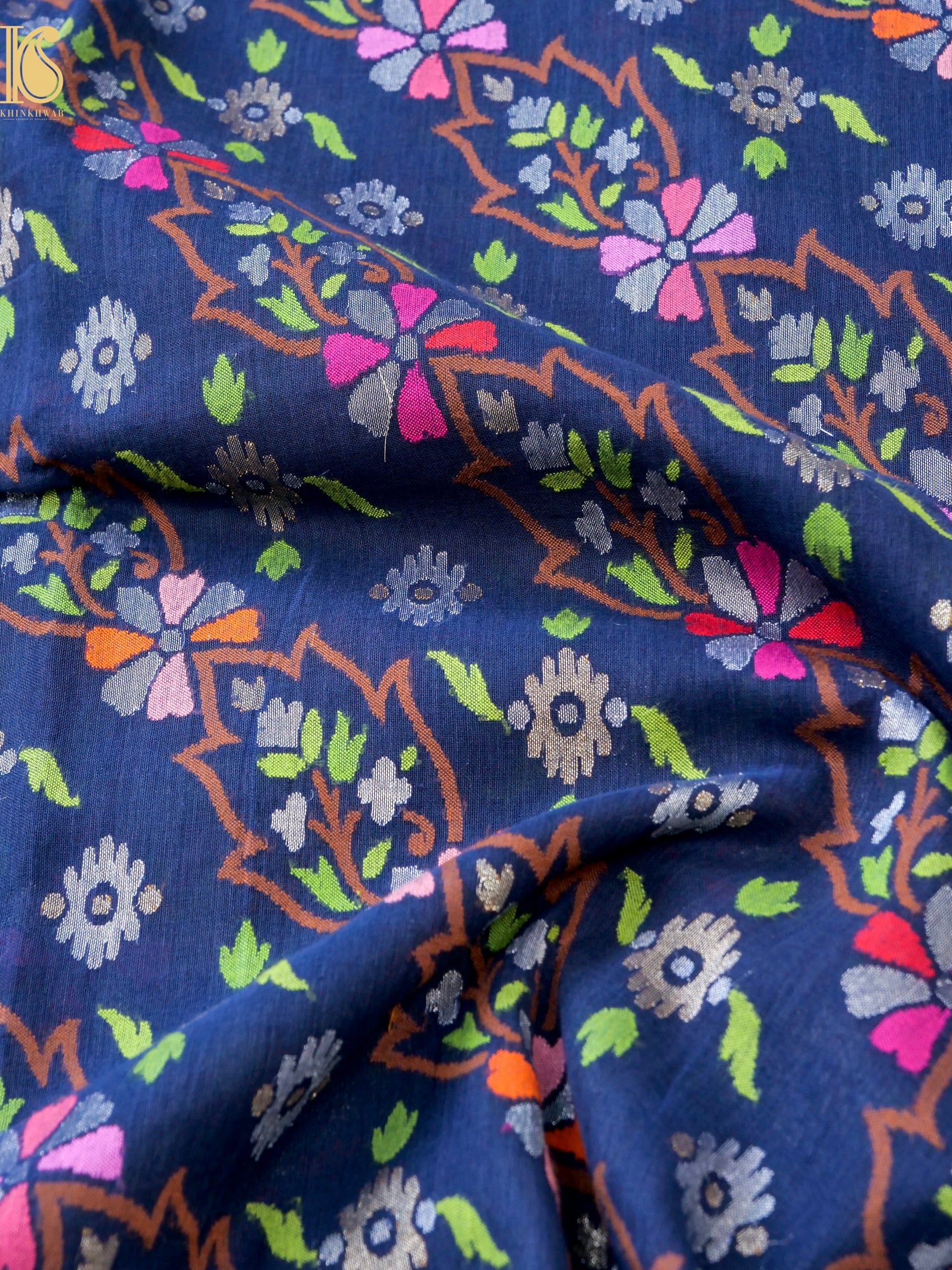 Neelambari Handloom Banarasi Real Silver Zari Cotton Saree