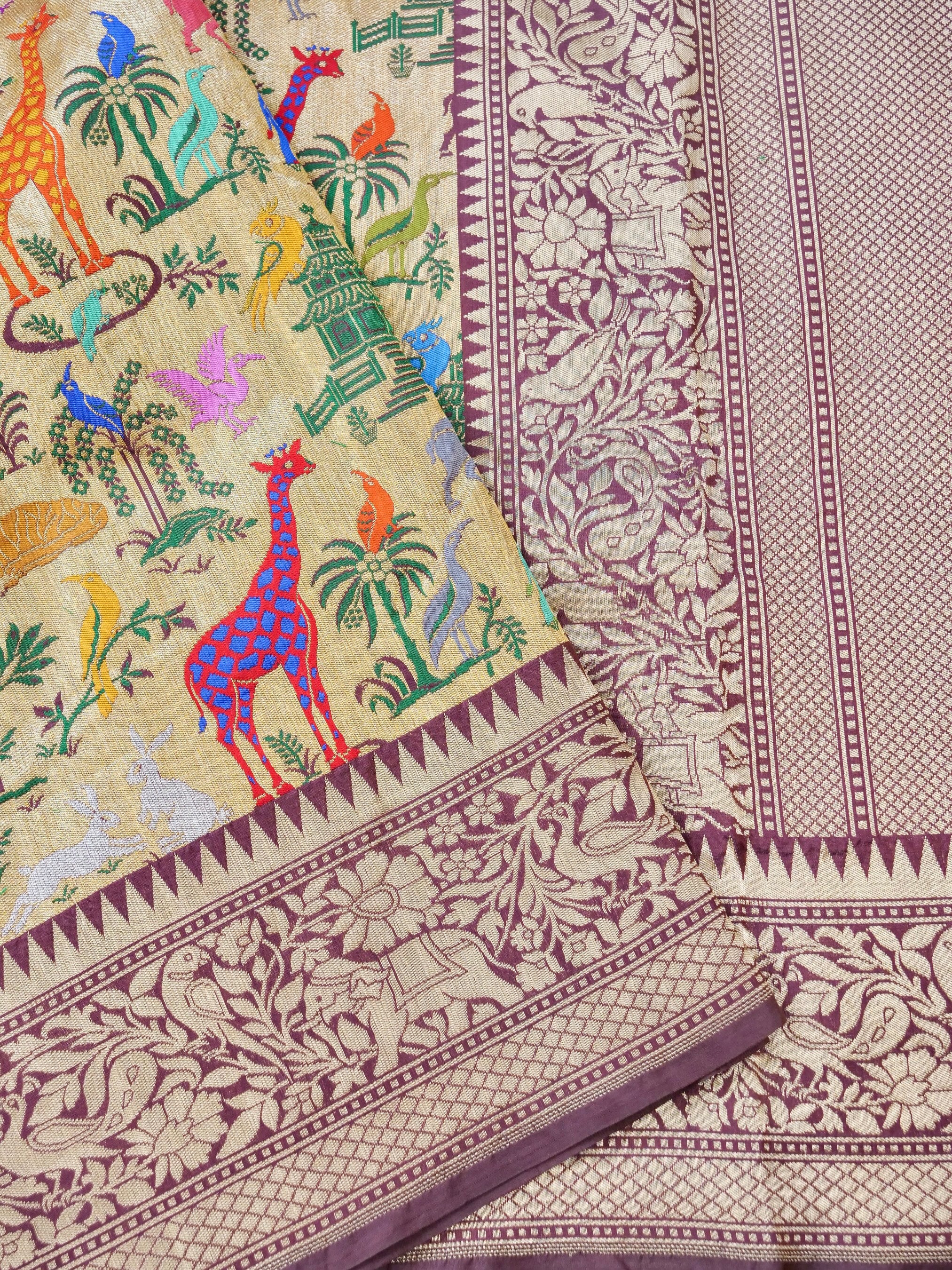 Handwoven Banarasi Katan Silk Kadwa Shikargah Saree