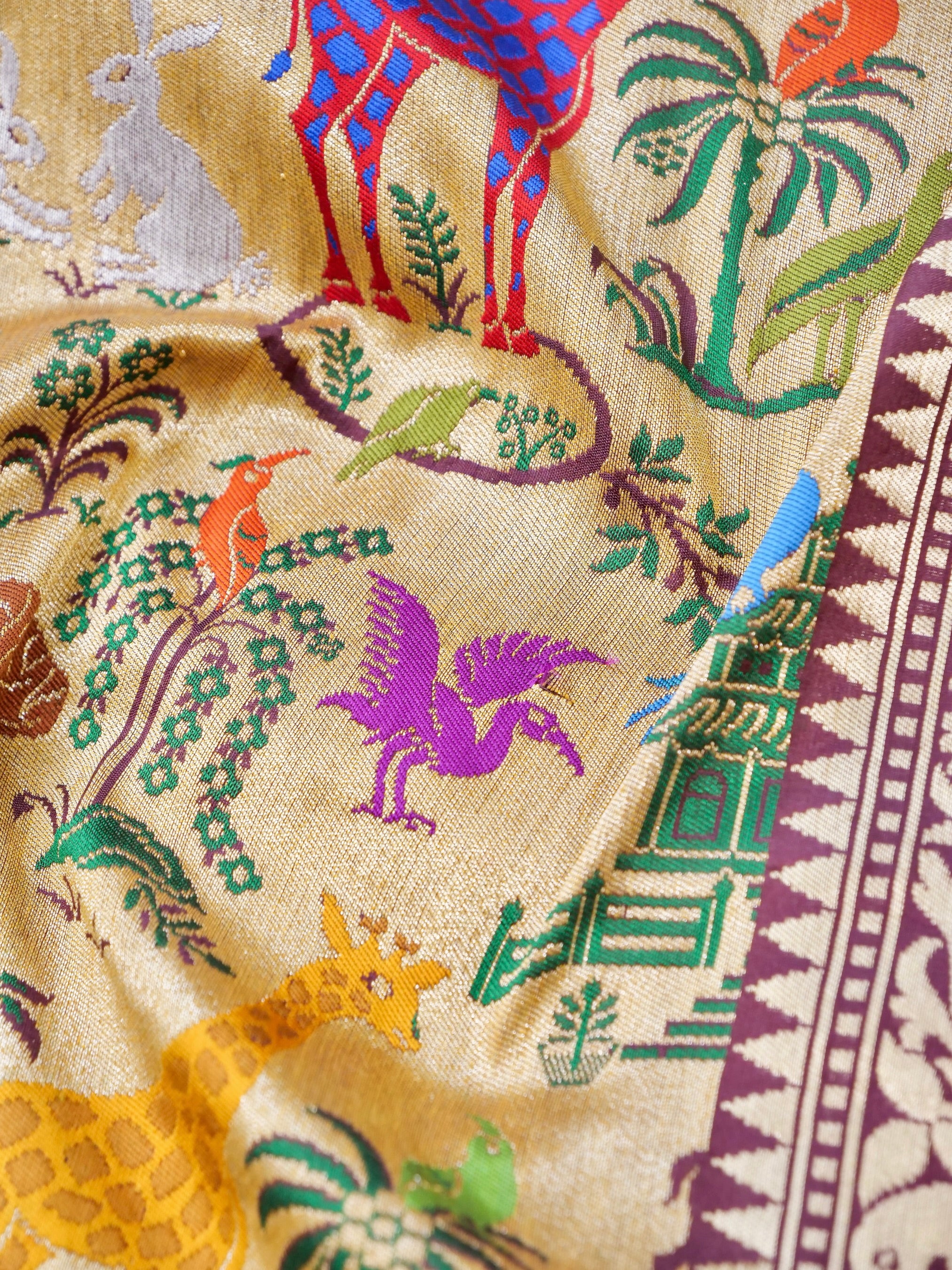 Handwoven Banarasi Katan Silk Kadwa Shikargah Saree