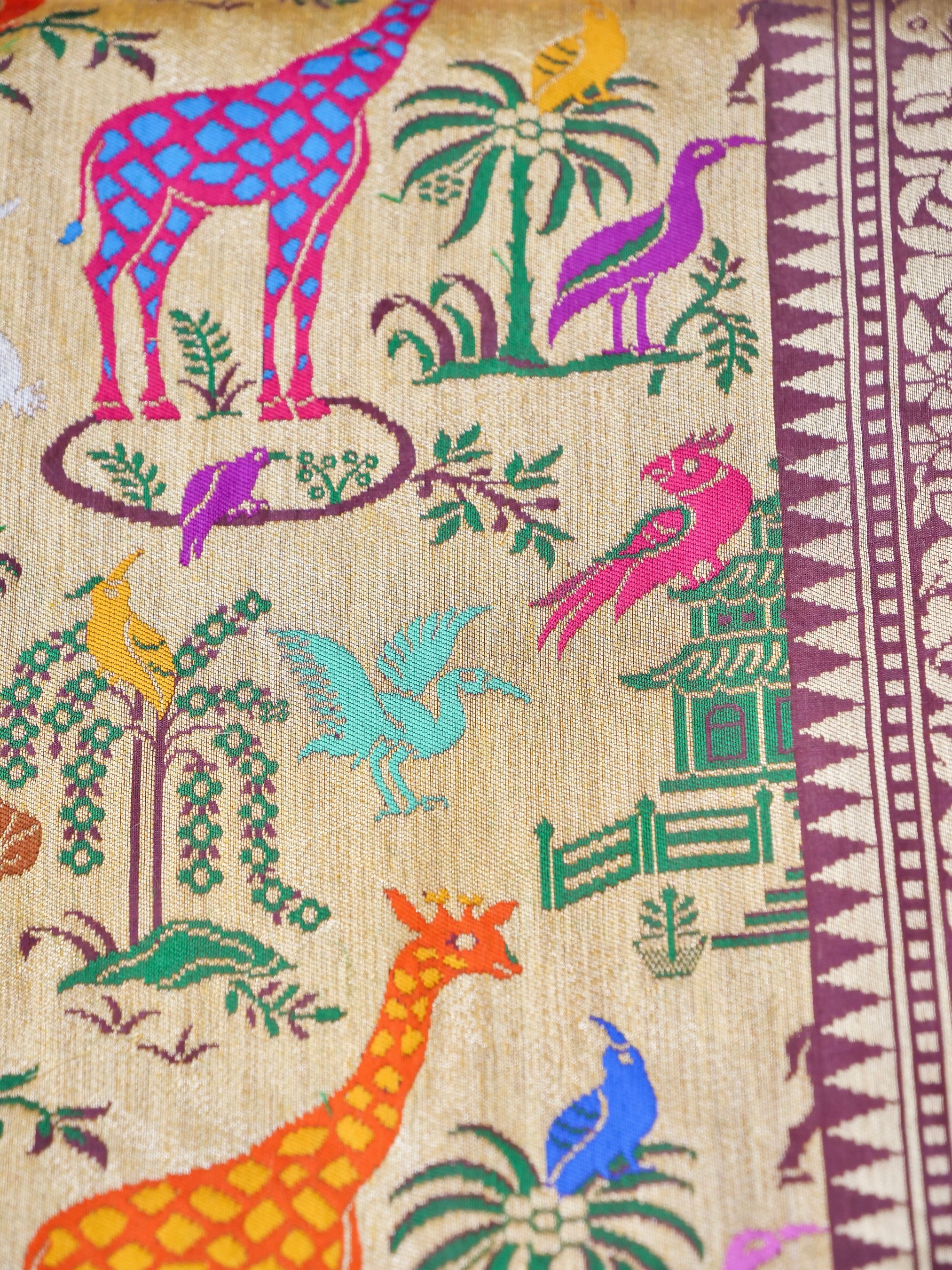Handwoven Banarasi Katan Silk Kadwa Shikargah Saree