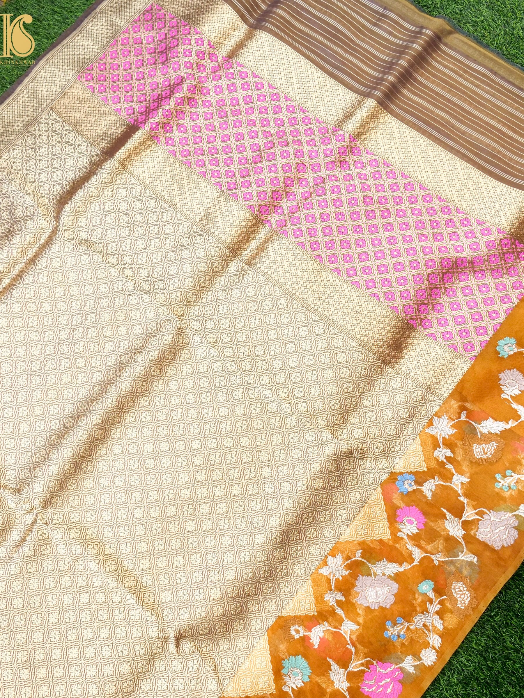 Handloom Banarasi Pure Kora Kadwa Meenakari Saree