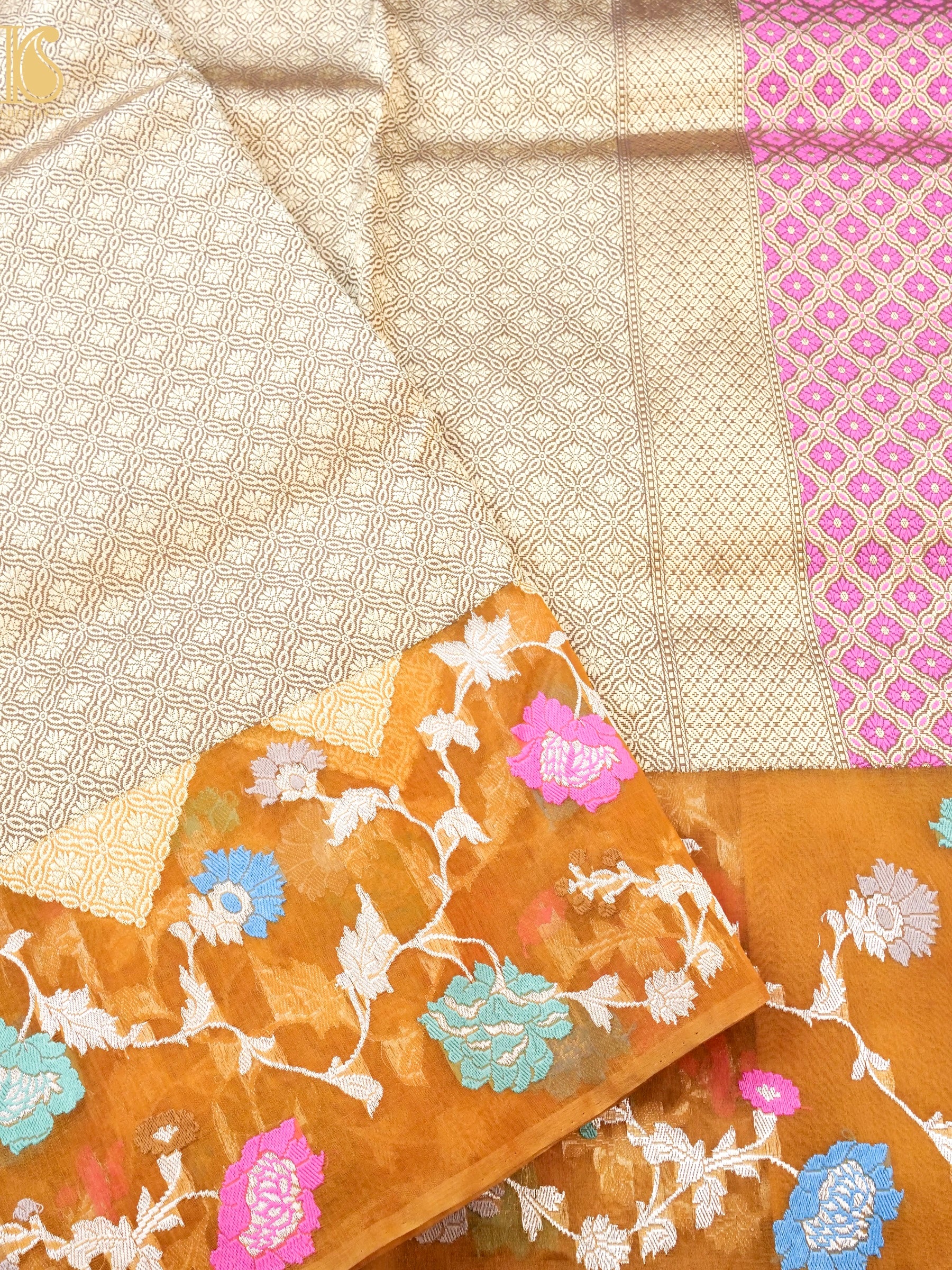 Handloom Banarasi Pure Kora Kadwa Meenakari Saree
