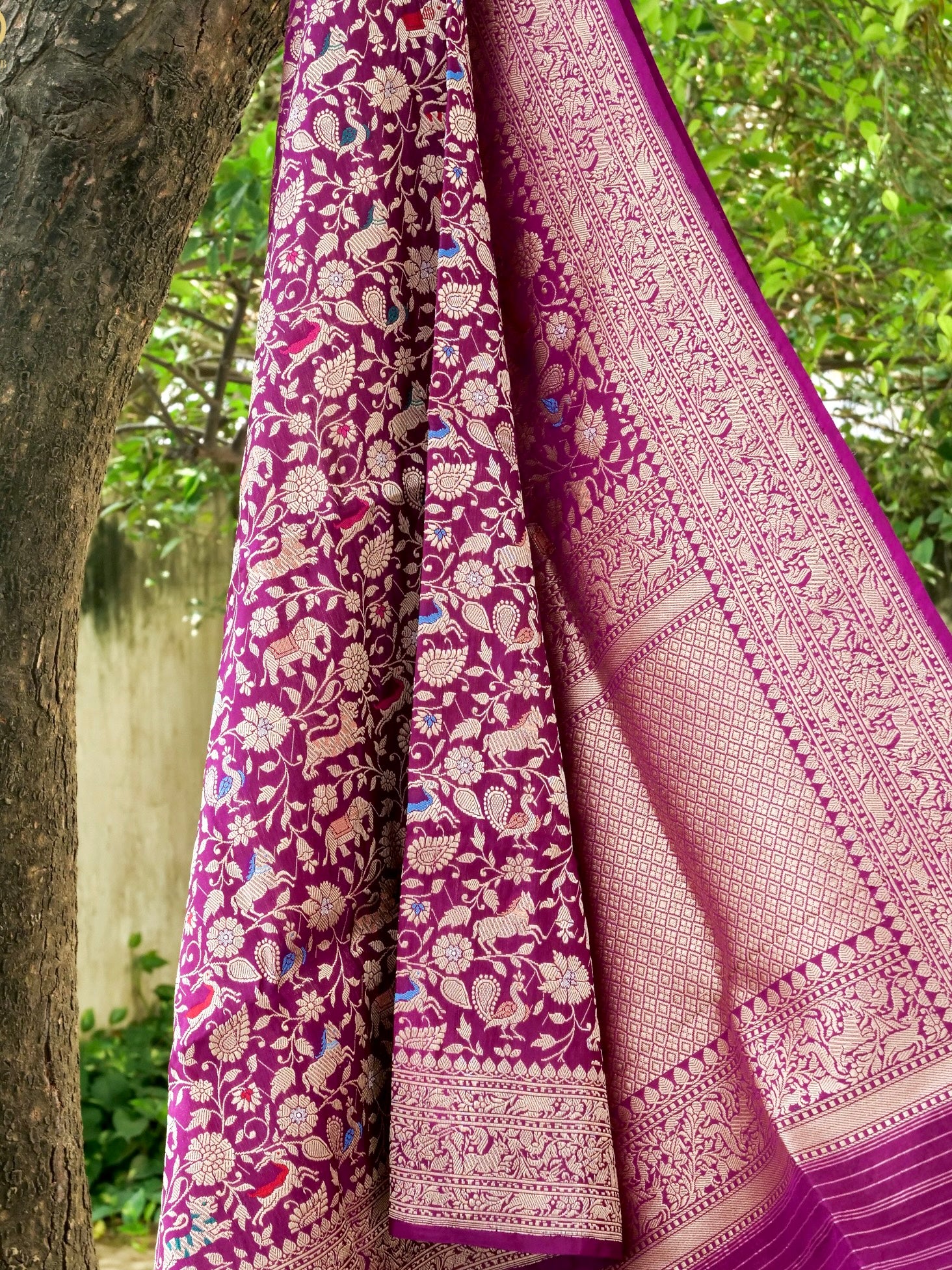 Handwoven Banarasi Katan Silk Shikargah Dupatta