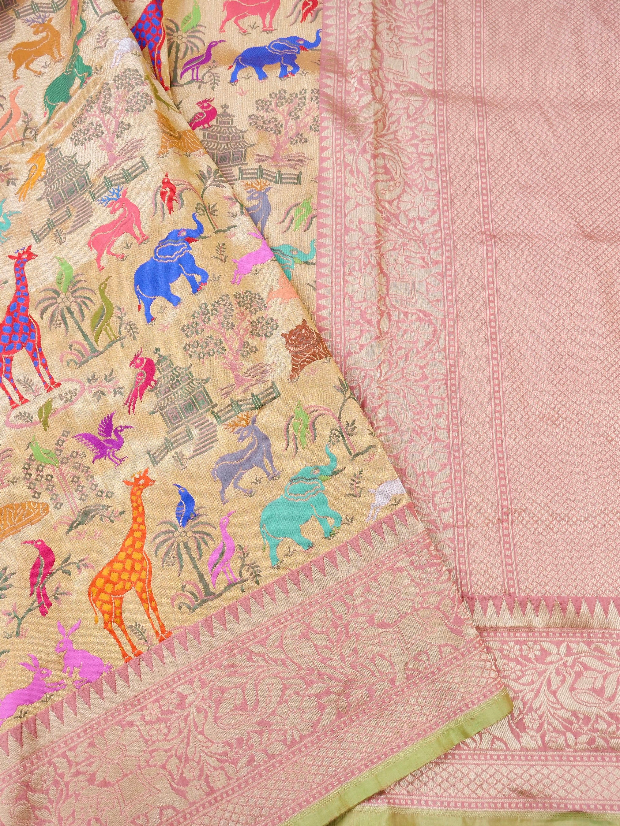 Handwoven Banarasi Katan Silk Kadwa Shikargah Saree