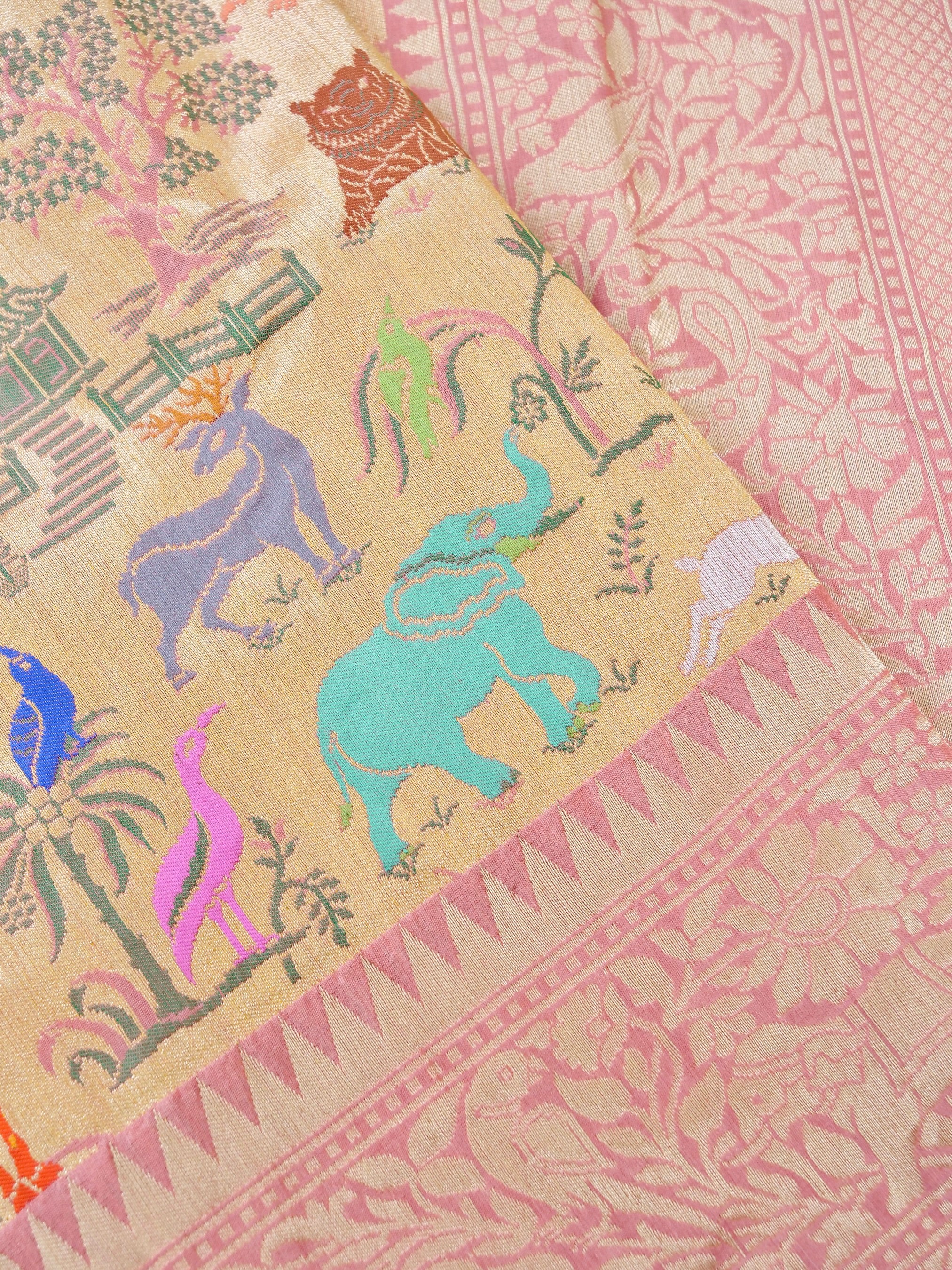 Handwoven Banarasi Katan Silk Kadwa Shikargah Saree