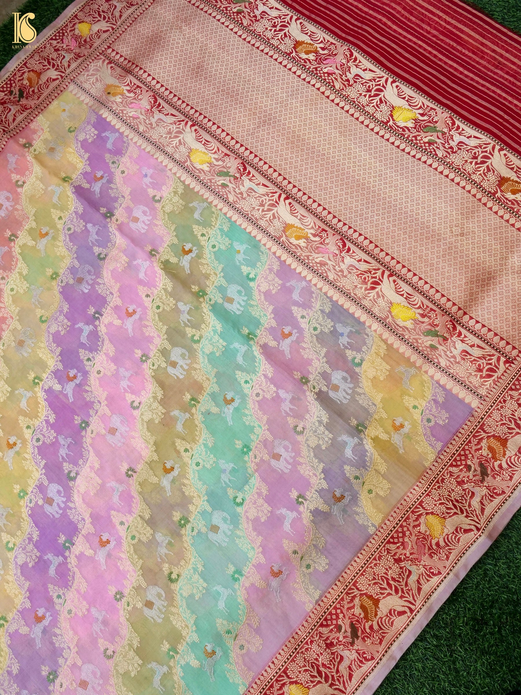 Handloom Banarasi Kora Rangkat Kadwa Silk Saree