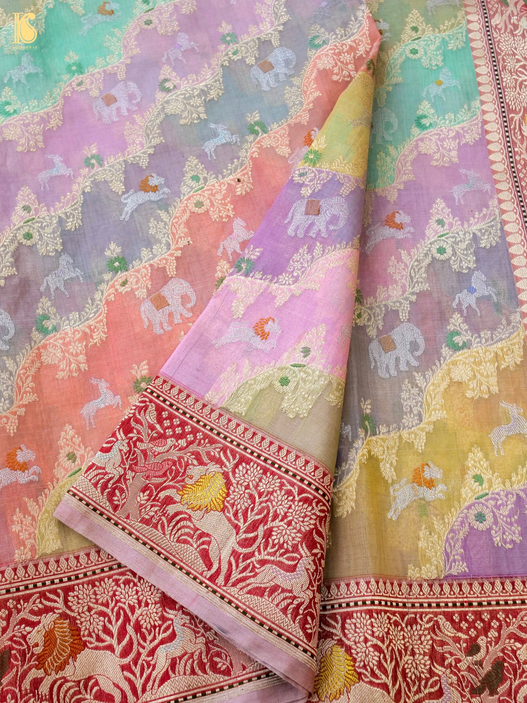 Handloom Banarasi Kora Rangkat Kadwa Silk Saree