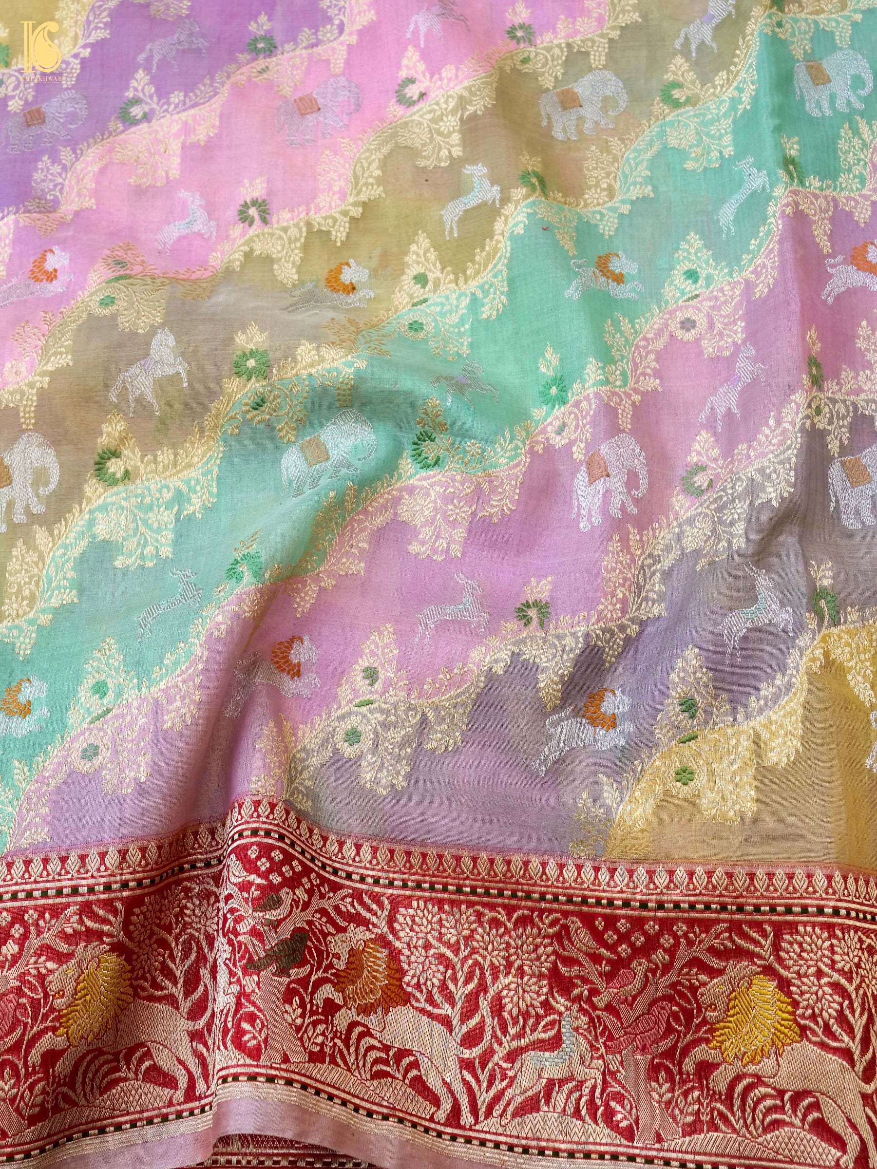 Handloom Banarasi Kora Rangkat Kadwa Silk Saree