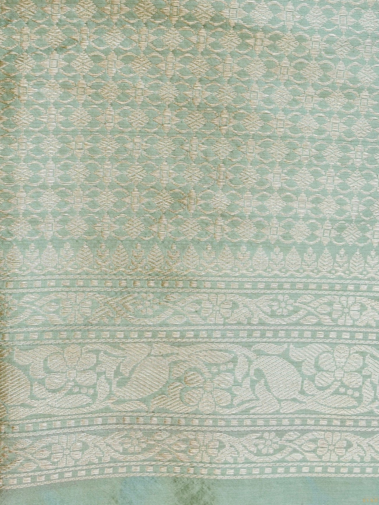 Handloom Banarasi Katan Silk Chidiya Saree with Contrast Border