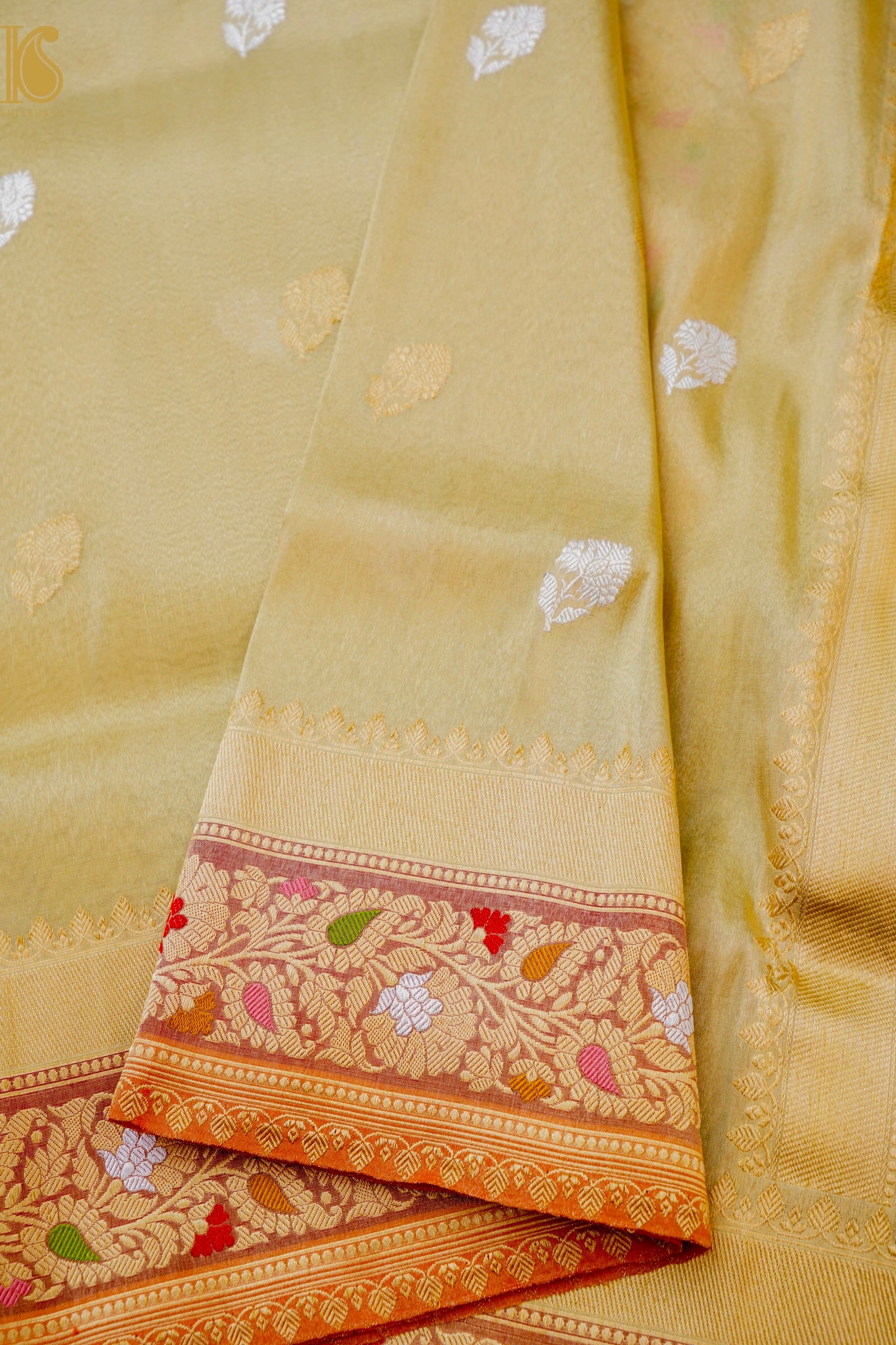 Handloom Banarasi Pure Silk Tissue Saree with Alfi Border