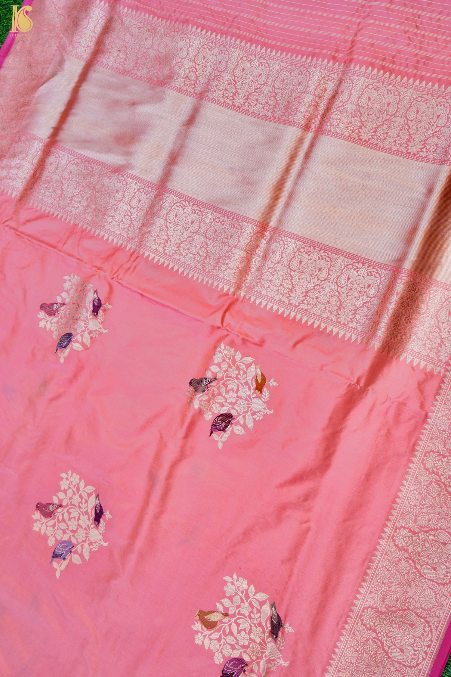 Handwoven Banarasi Katan Silk Kadwa Bird Boota Saree