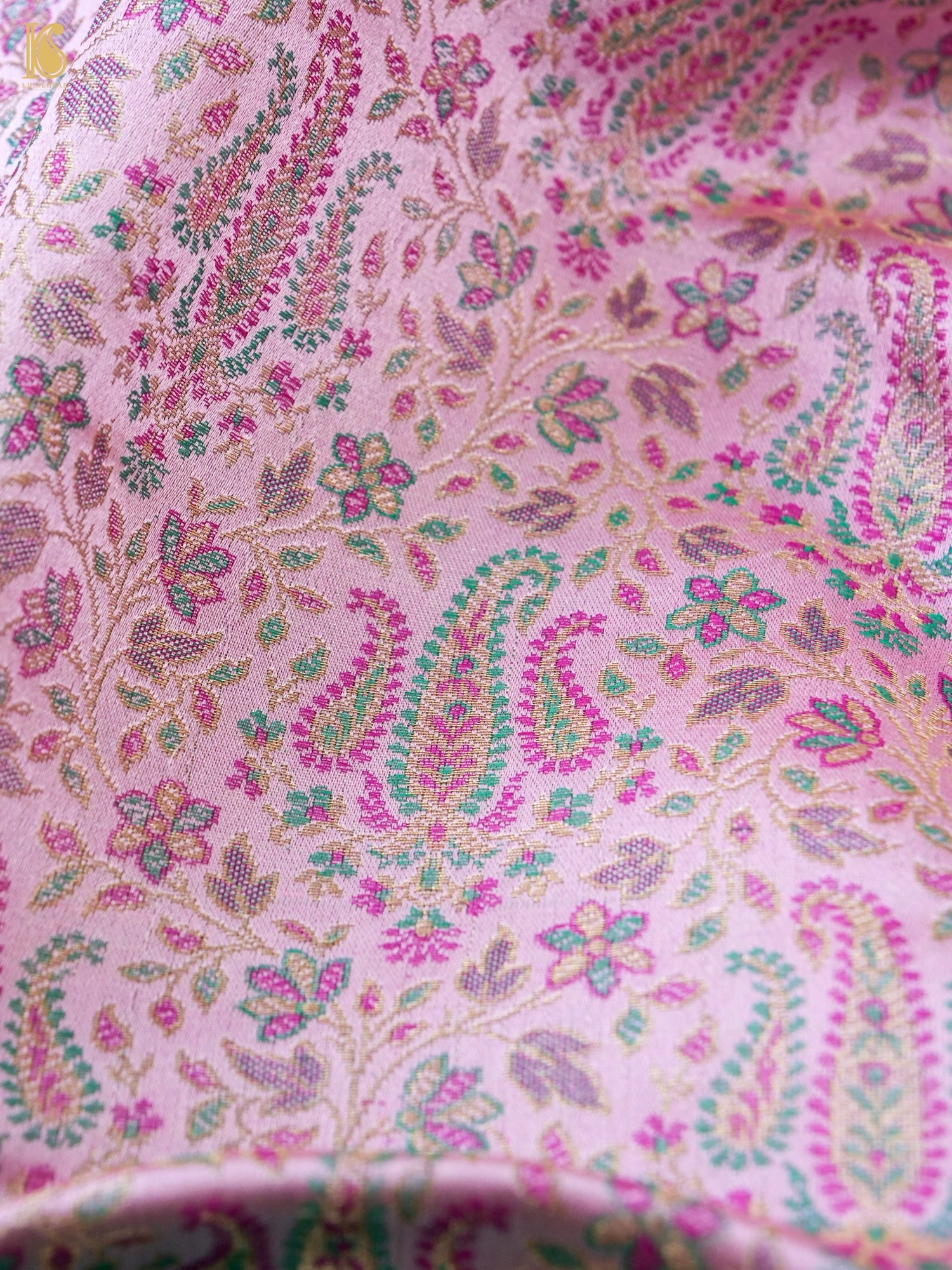 Handloom Banarasi Tanchoi Silk Nawabi Ambi Fabric