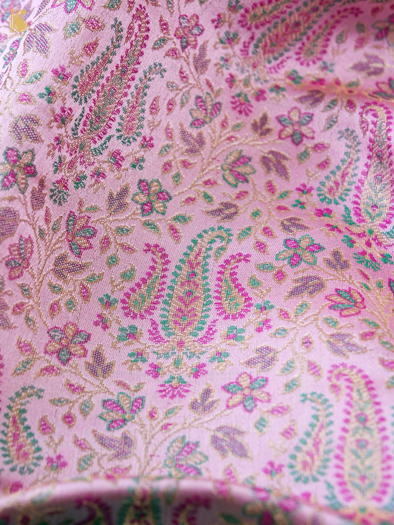 Handloom Banarasi Tanchoi Silk Nawabi Ambi Fabric