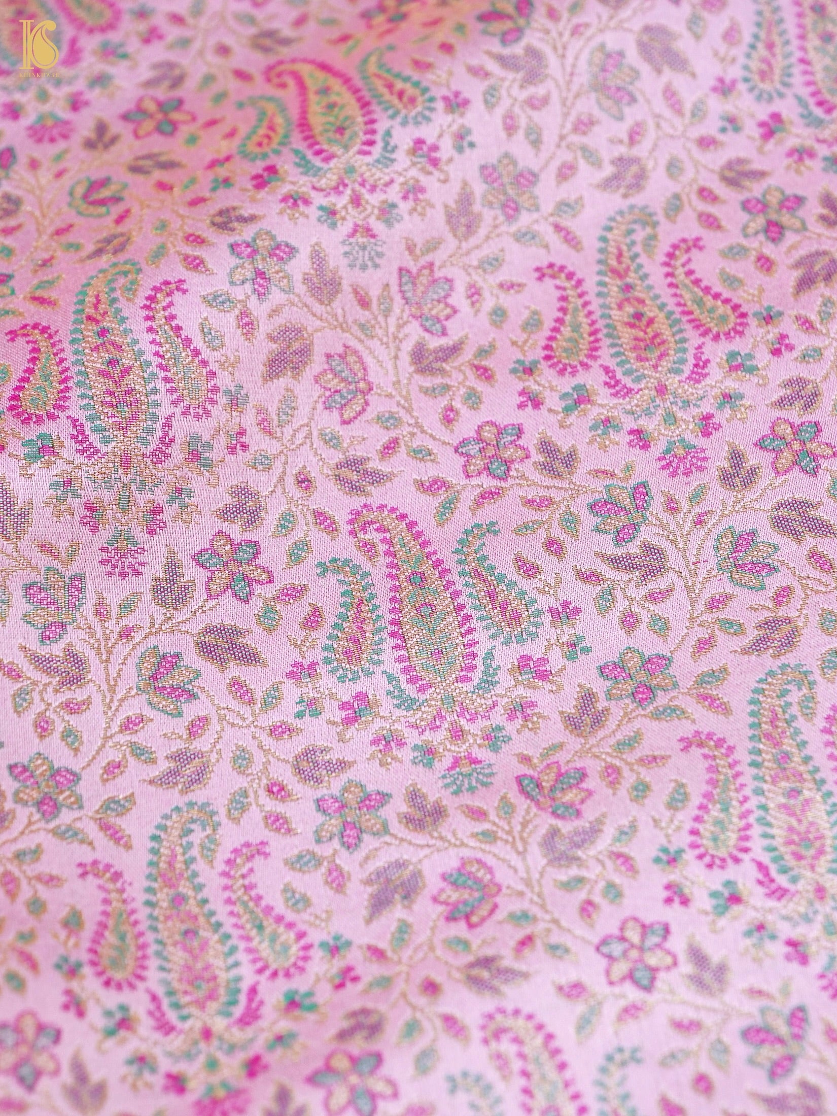 Handloom Banarasi Tanchoi Silk Nawabi Ambi Fabric